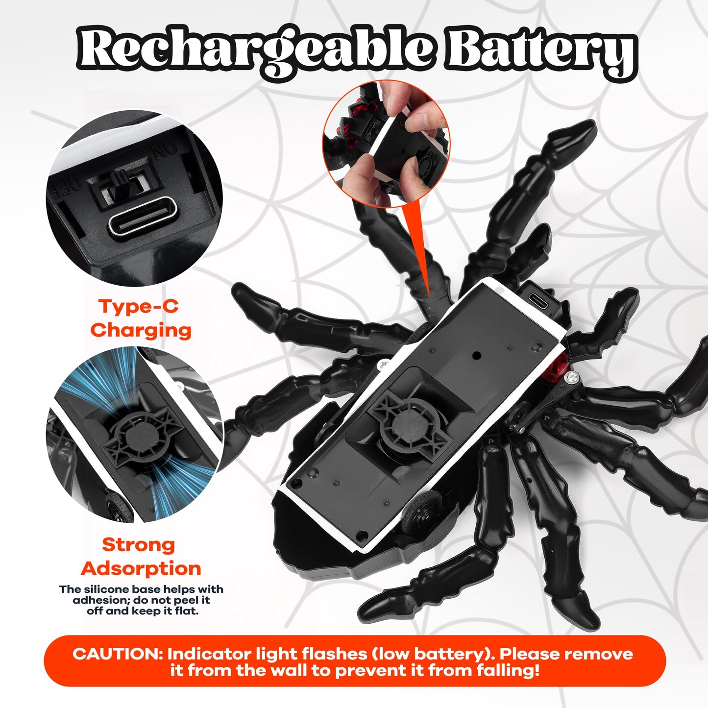 Nurcazo Remote Control Spider, Wall Climbing Spider with LED Red Eyes, Climbs Smooth Walls & Ceilings, RC Creepy Crawly Spider for Kids 3+ (No Assembly), Indoor Halloween Christmas Birthday Gift