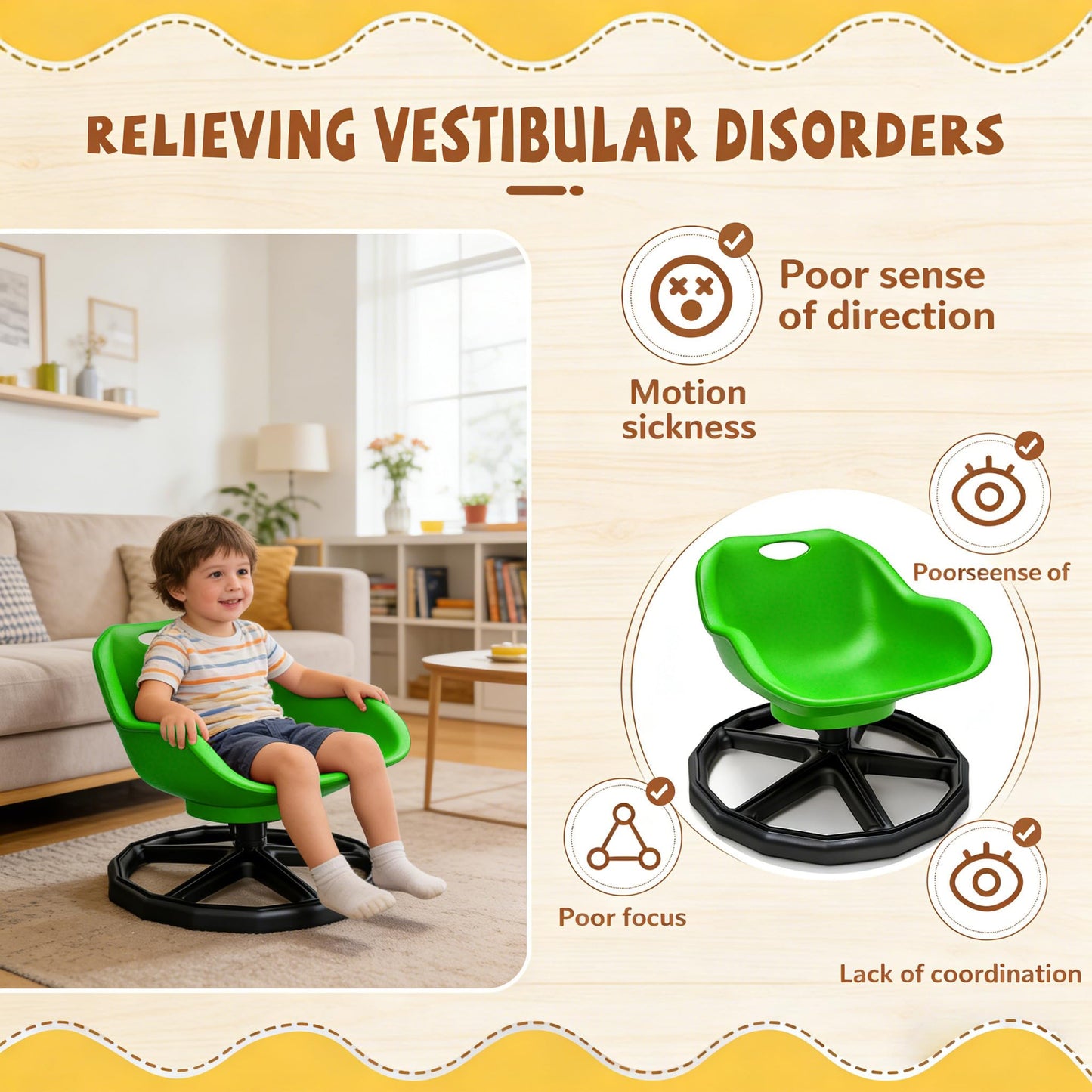 Spinning Chair for Autistic Kids with Back Support, Sensory Swivel Chair for Kids with ADHD Autism, 360° Rotating Spin Chair for Toddlers, Comfortable Sensory Chair for Home School Classroom