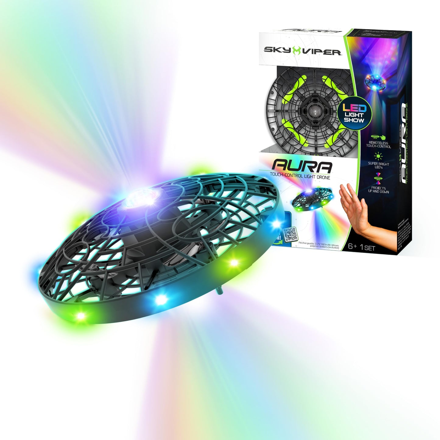 Sky Viper Aura Touch-Control Light Drone, Remoteless Push-to-Fly for Kids, Rechargeable Battery