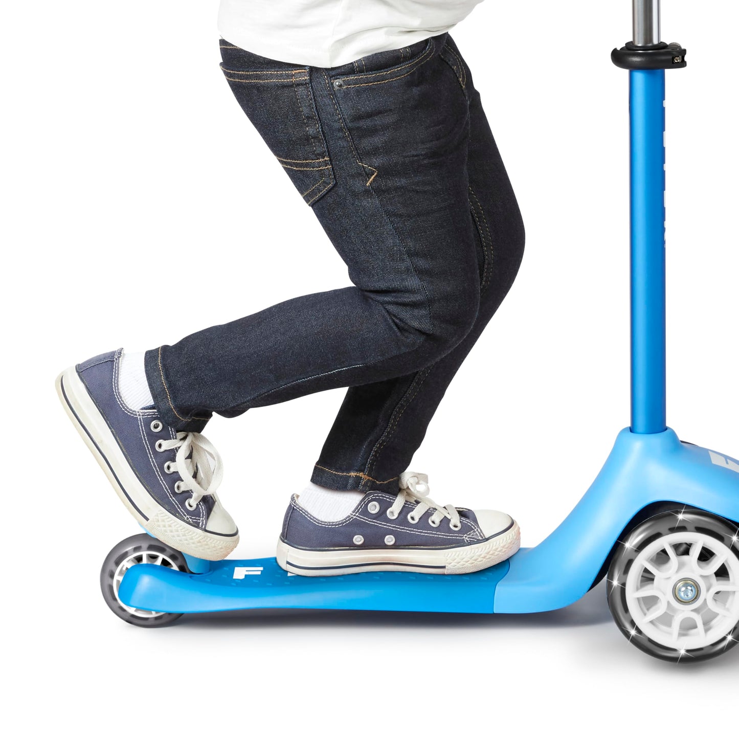 Radio Flyer Glider Jr. Scooter with Light Up Wheels, Blue, for Kids 2-5 Years Old, Lean-to-Steer, Adjustable Handlebar, Rear Foot Brake, Smooth Bearings, Comfort Grips, 3 Wheel Scooter for Kids