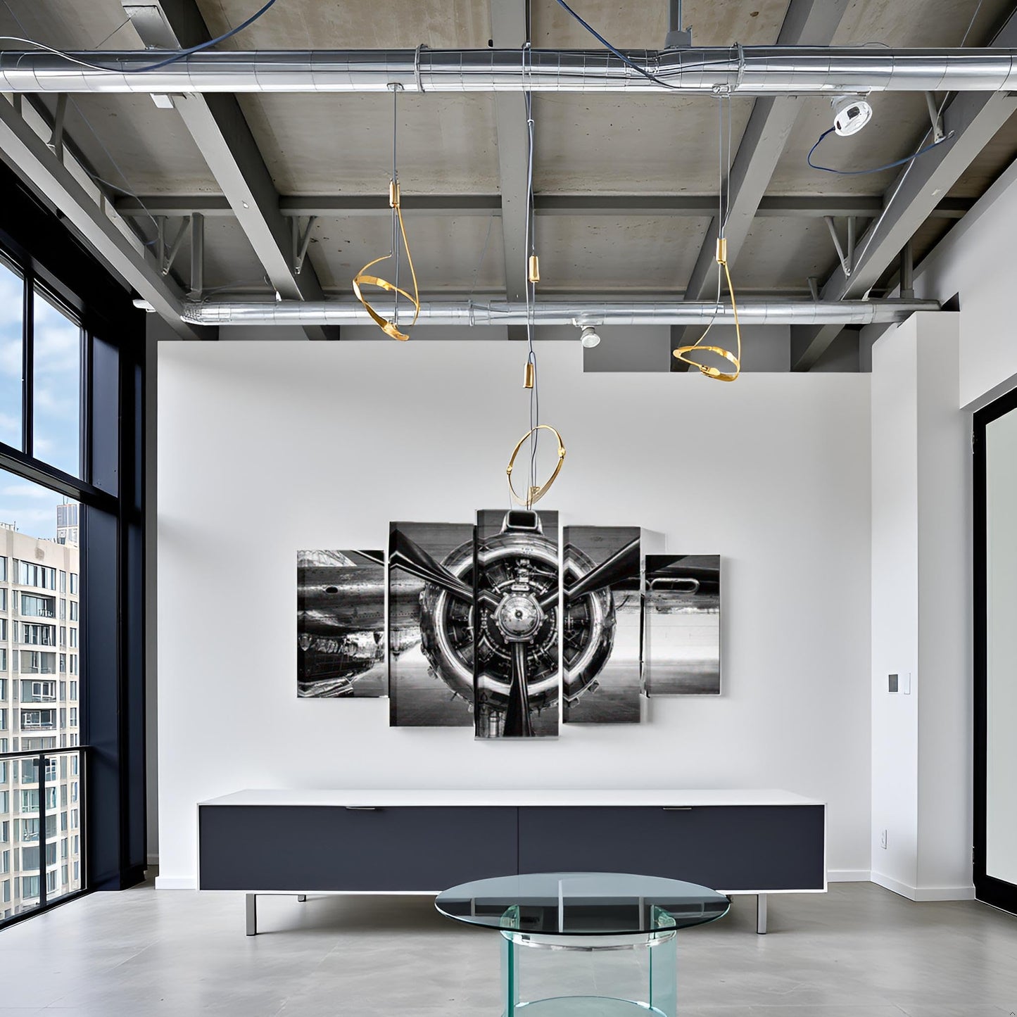 Nachic Wall Large 5 Panel Black and White Airplane Canvas Wall Art Aviation Aircraft Propeller Canvas Prints Pictures Plane Engine Poster Artwork Office Home Decoration (Black)