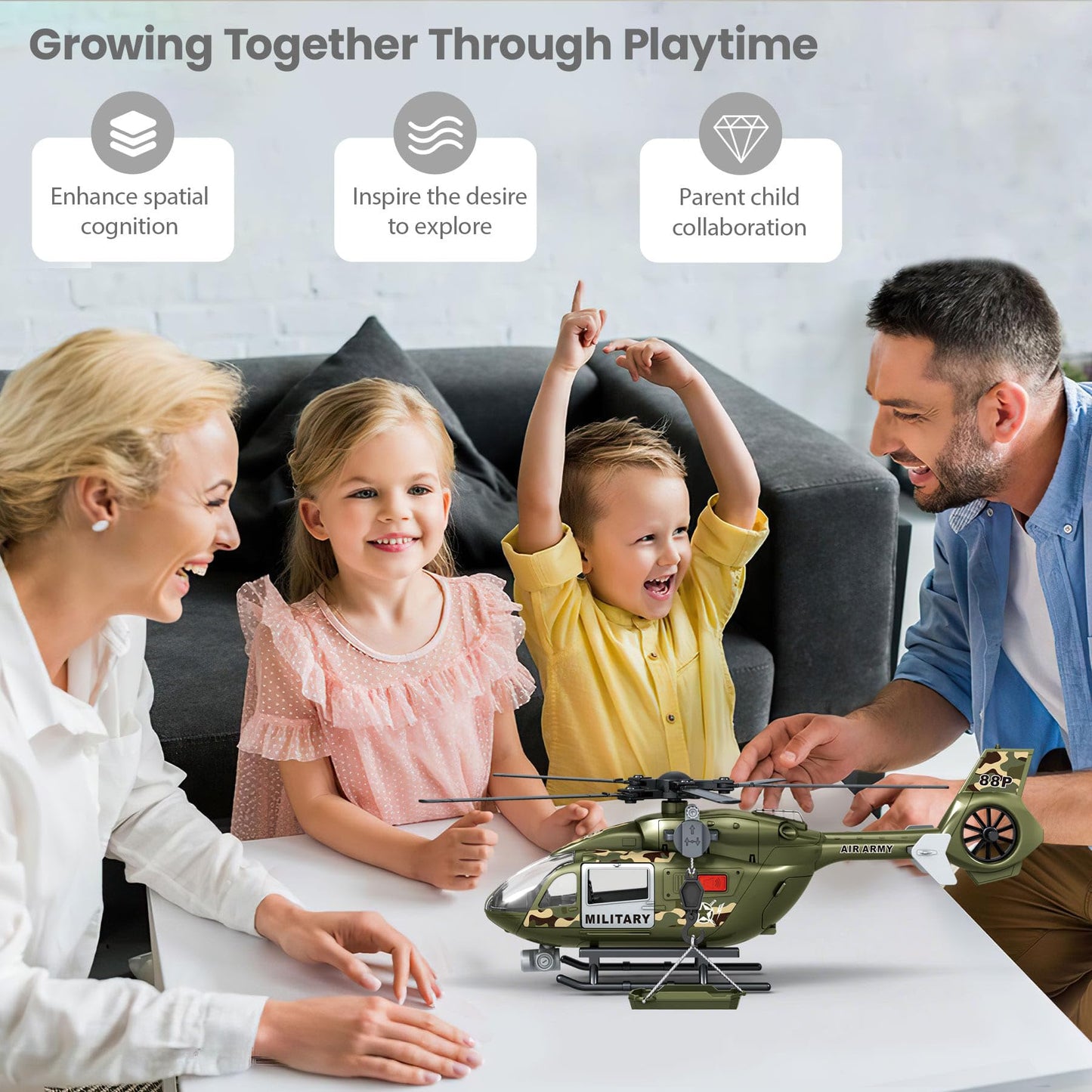 Military Helicopter Toy for Boys with Hanging Basket Toy Airplane with Lights and Sound Rescue Vehicles Toys for Kids Aged 3 4 5 6 7