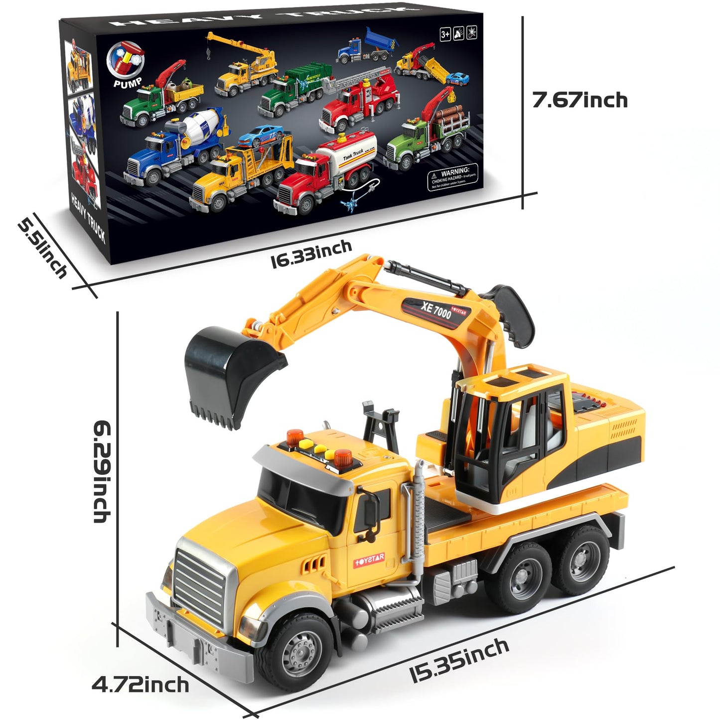 Dwi Dowellin Large Excavator Truck Toy for 3 4 5 6 Year Old Boys,Truck Toy with Sound and Light