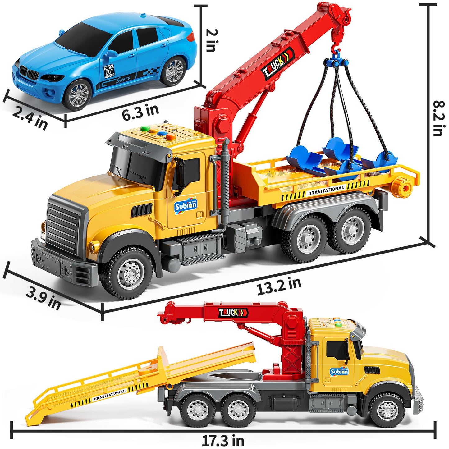 NIPLOOOW Kids Toys for 3 4 5 6 7 Years Old Boys, Tow Truck Toy,Friction Powered Transport Truck Crane Vehicle Toy with Lights and Sounds,Birthday Gifts for Boys Girls