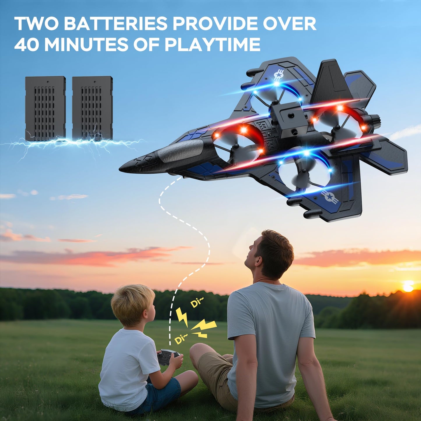 TUEESN RC Plane - 2.4GHz Remote Control Airplane with LED Lights, 360° Stunts & 6-Axis Gyro | Crash-Proof Foam Design | 40 Min Flight | Best Gift for Kids (Beginner Friendly)