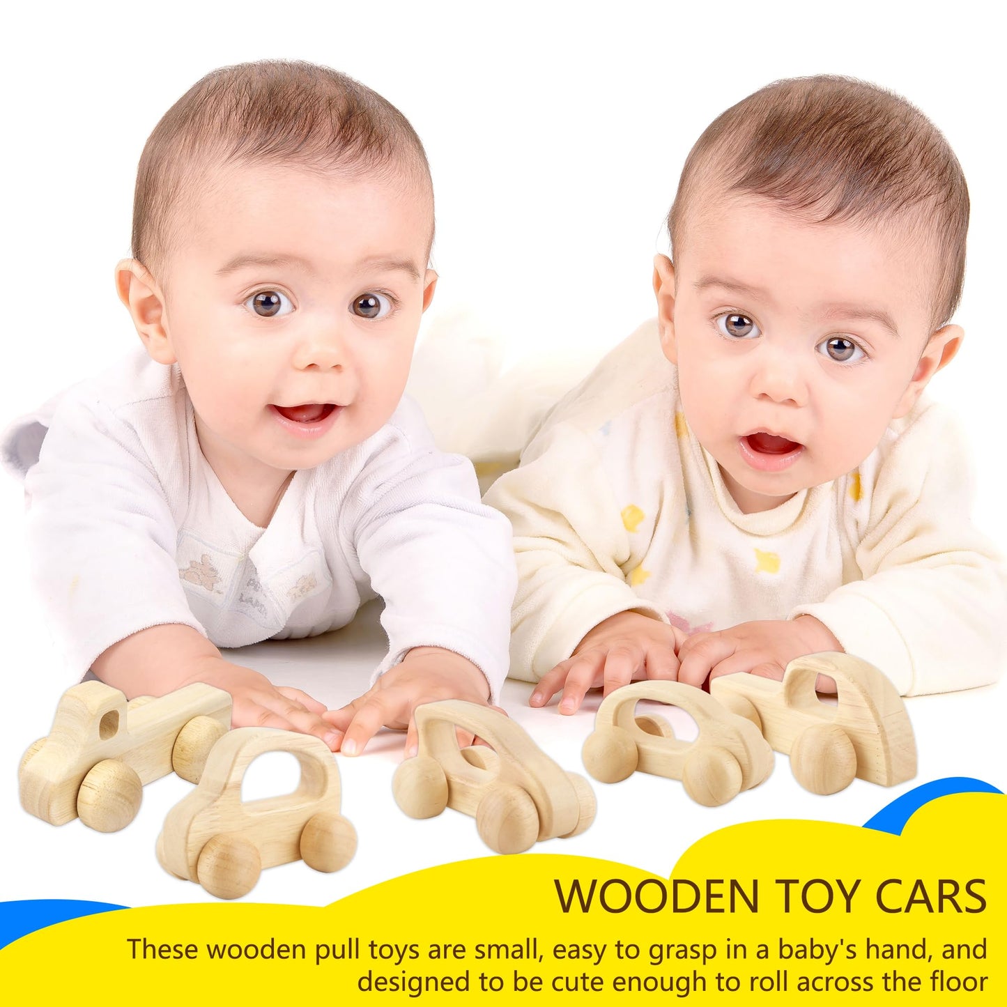 Fahacop 4 Pieces Wooden Toy Cars Mini Push Wood Truck Car Natural Wood Toys for Baby Toddler Birthday Party Gifts Nursery Decoration, 4 Styles