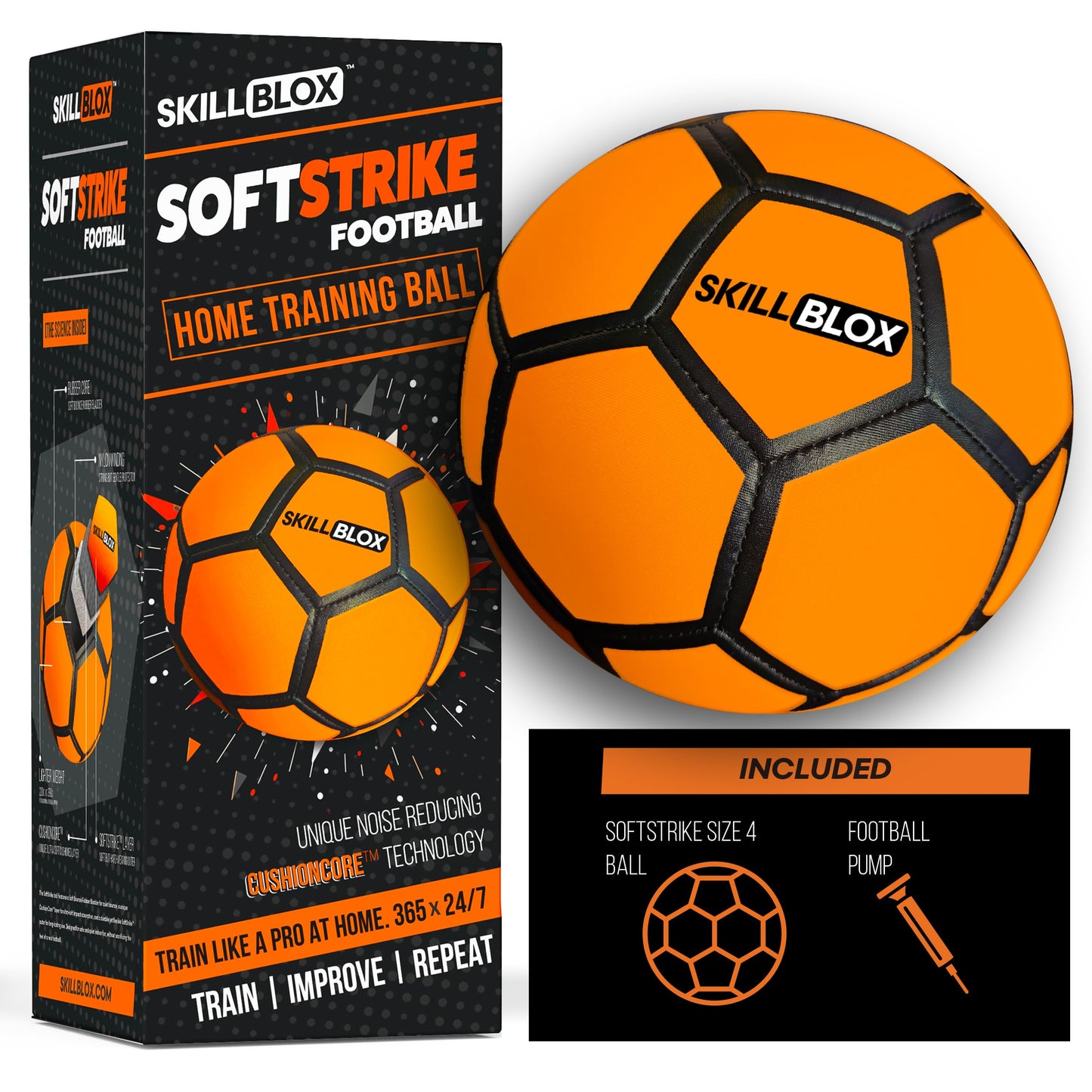 Skill BLOX SoftStrike Home Indoor Skills Training Soccer Ball - Soccer Gifts for Boys - Skills Ball for House - Size 4