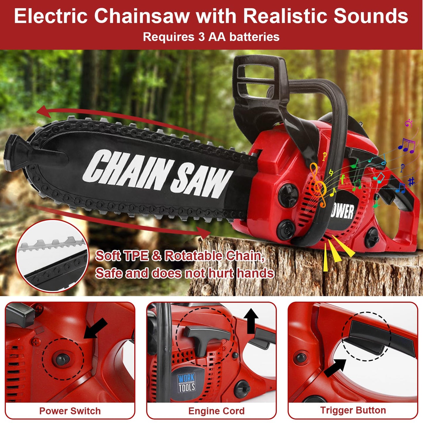 Vextronic Kids Tool Set 36 PCS with Toy Chainsaw Electronic Toy Drill with Sound and Light, Pretend Play Kids Tool Box Construction Toy, Great Toy Tool Set for Toddlers Boys Girls Ages 3+