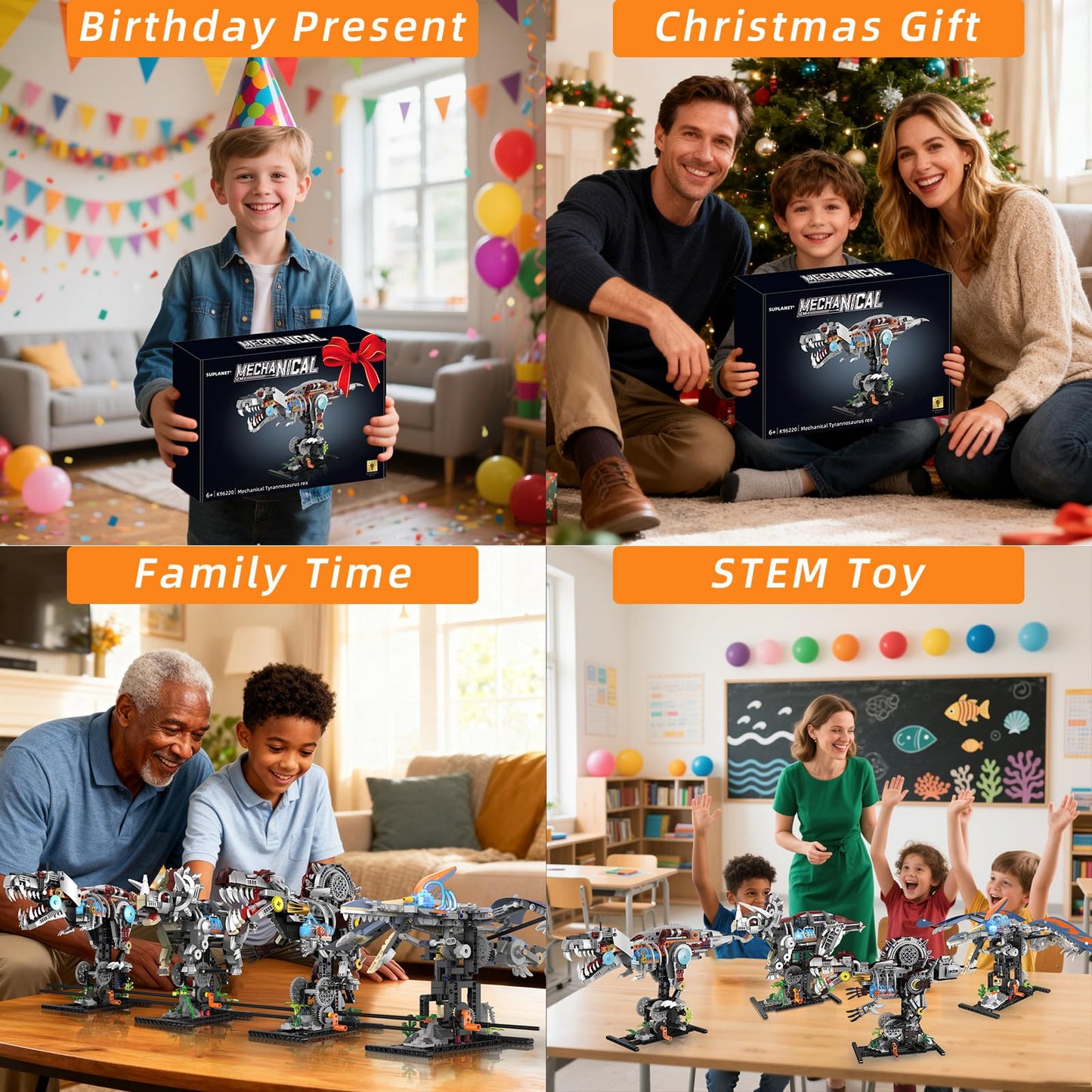 Suplanet Mechanical T-Rex Dinosaur Building Set with Lights, Rotatable Components & Display Stand, STEM Building Toy for Boys 8-14, Home Office Decor for Adults, Mechanical Enthusiasts (730PCS)
