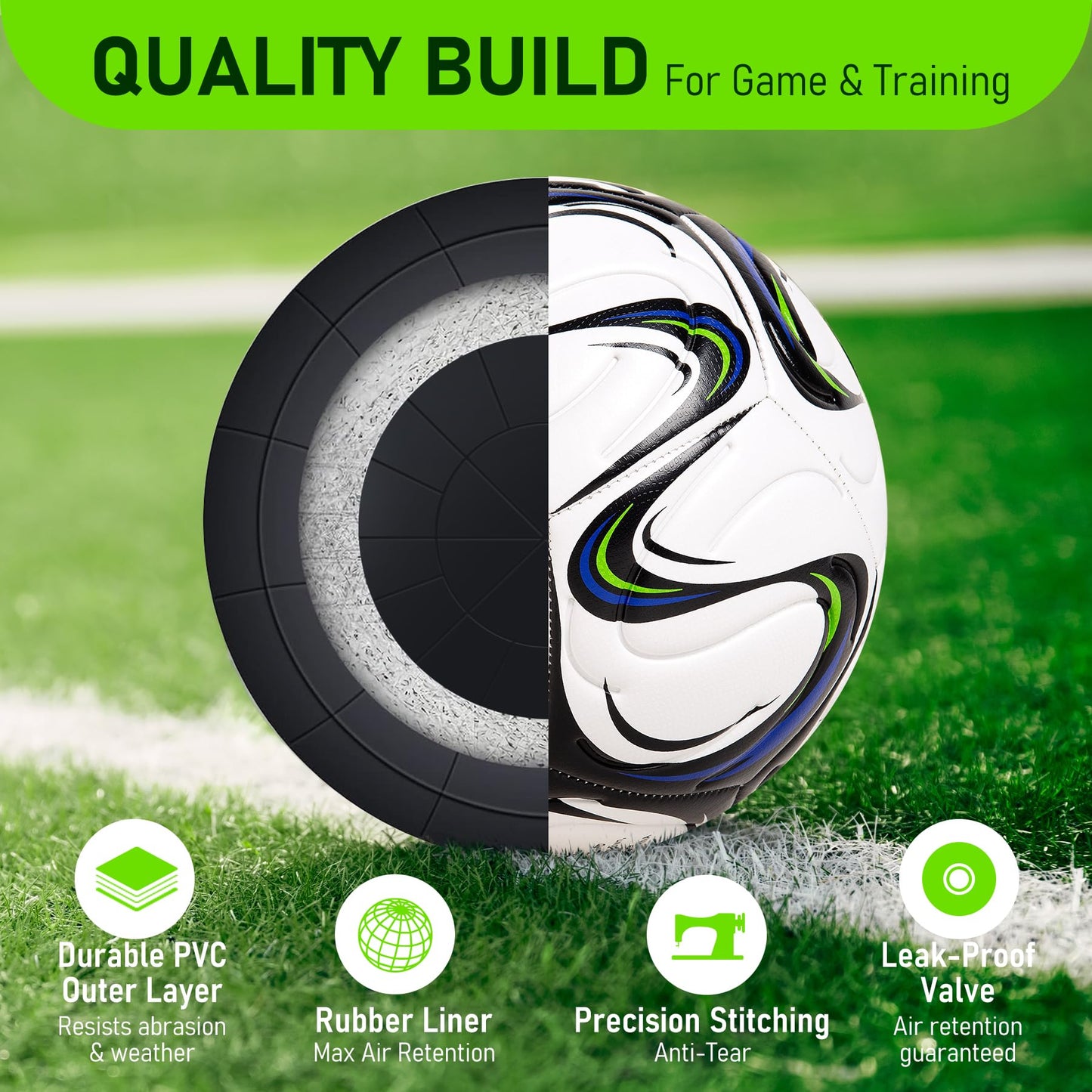 cellook Soccer Ball Size 5 with Pump, Official Size and Weight Long-Lasting Deflated Soccer Ball for Adults, Indoor Outdoor Training Practice Match Play Ball Game Sports Gifts for Players
