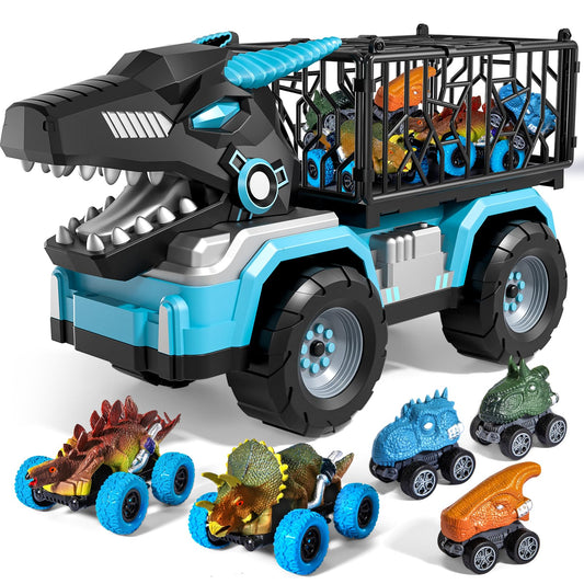Guminnara Toddler Robot Dinosaur Truck Toys for Kids Boys Ages 3-5 5-7, Black Carrier Dinosaur Truck with 5 Pull Back Dino Cars, 3 4 5 6 7 Years Old Boys Girls Birthday