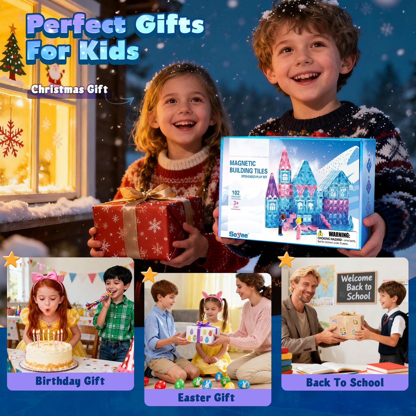 Magnetic Tiles 102pcs with 2 Stairs 2 Dolls Princess Castle Building Girls Toys Age 4-5 6-8 Magnetic Blocks Birthday Xmas Gifts for Girls Toys for 3 4 5 6 7 8+ Year Old