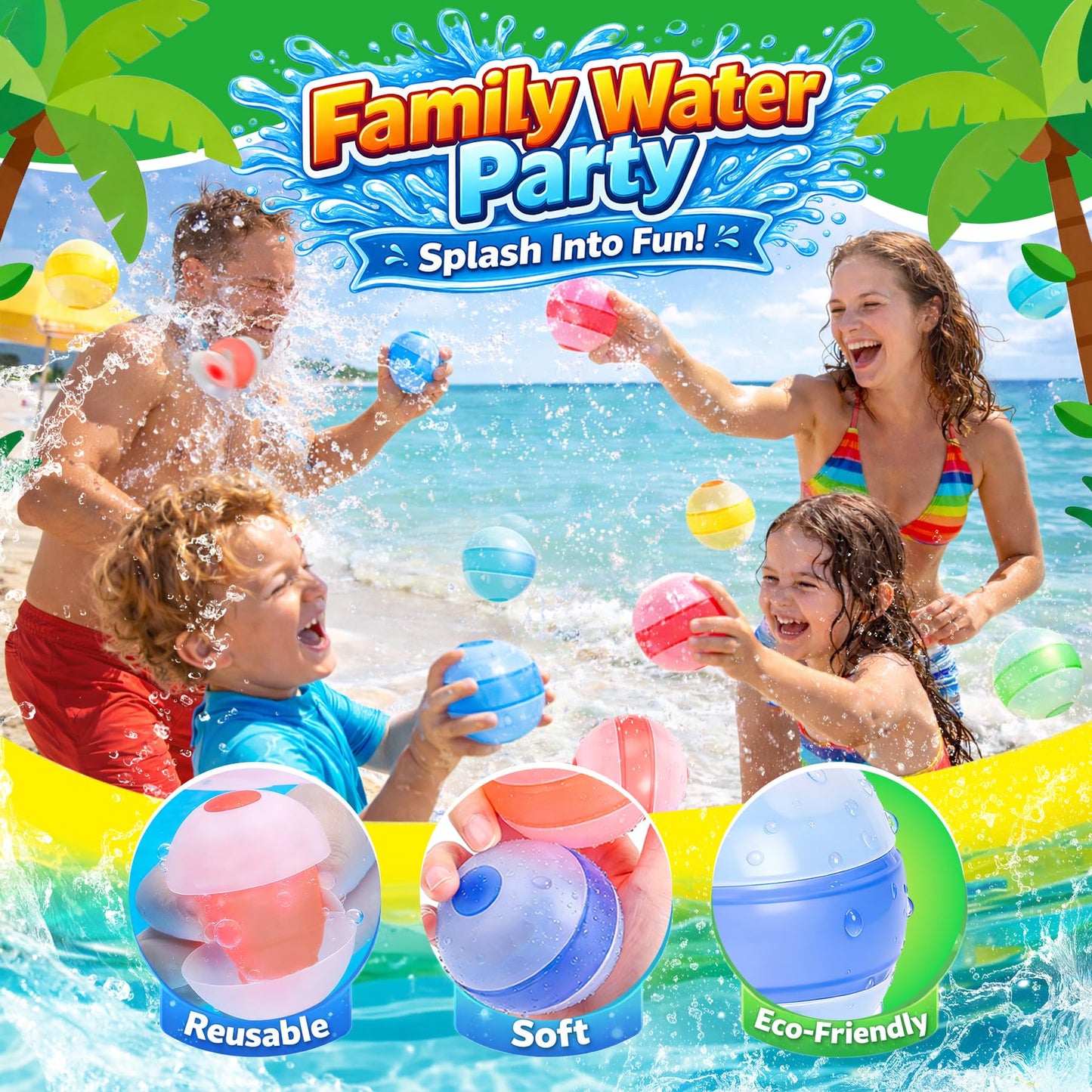 Reusable Water Balloons - 12 Pack Silicone Splash Balls No Magnets, Slef-sealing Quick Fill Water Bombs, Leak-Proof Summer Toys for Pool Beach Backyard