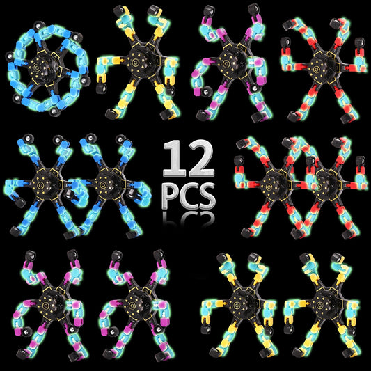 Easter Basket Stuffers for Kids, Transformable Fidget Spinners for Party Favors, Goodie Bag Stuffers, Classroom Prizes, Birthday Gifts, Stress Relief Sensory Toys for Boys & Girls (Glow 12PCS)