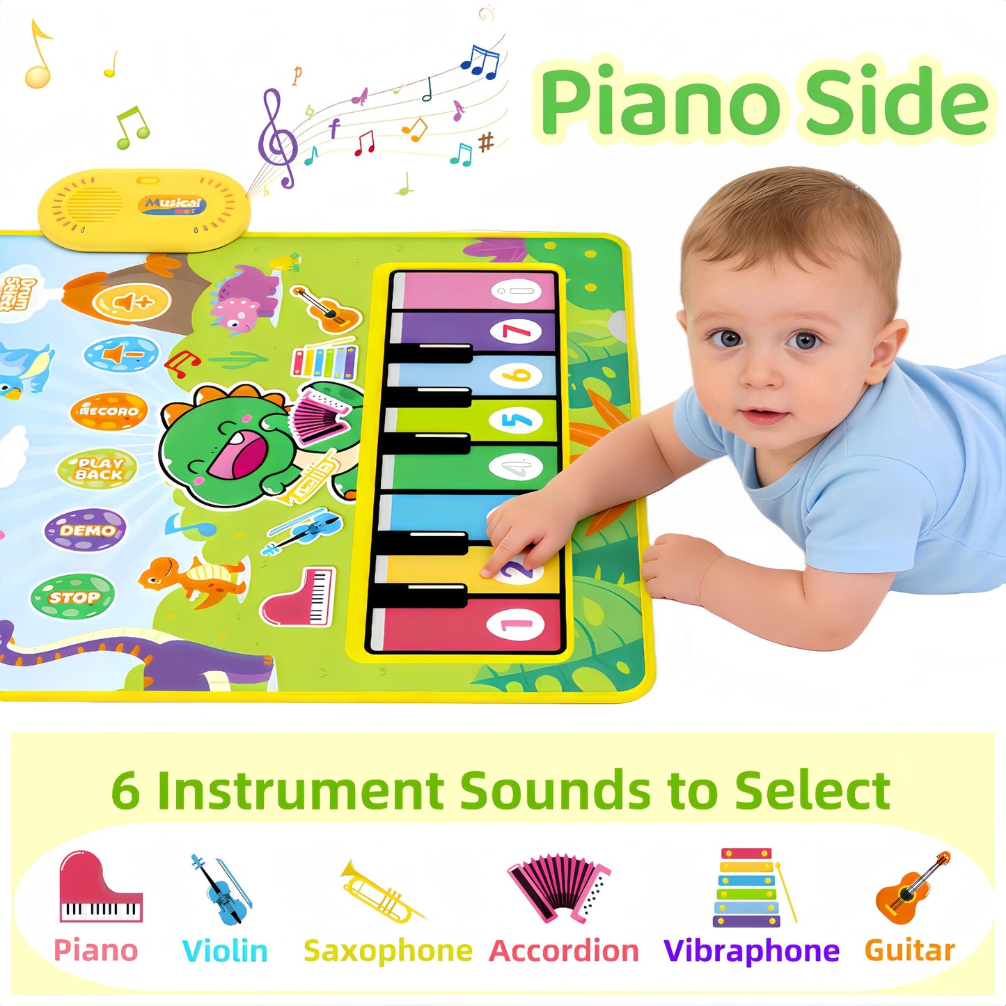 Baby Toys for 0-6 months, Dinosaur Musical Mat Montessori Sensor Toys 1 Year Old, Sensory Early Educational Musical Learning Toys, Christmas Birthday Easter Gifts for 2 3 4 Year Old Toddler Boys Girls