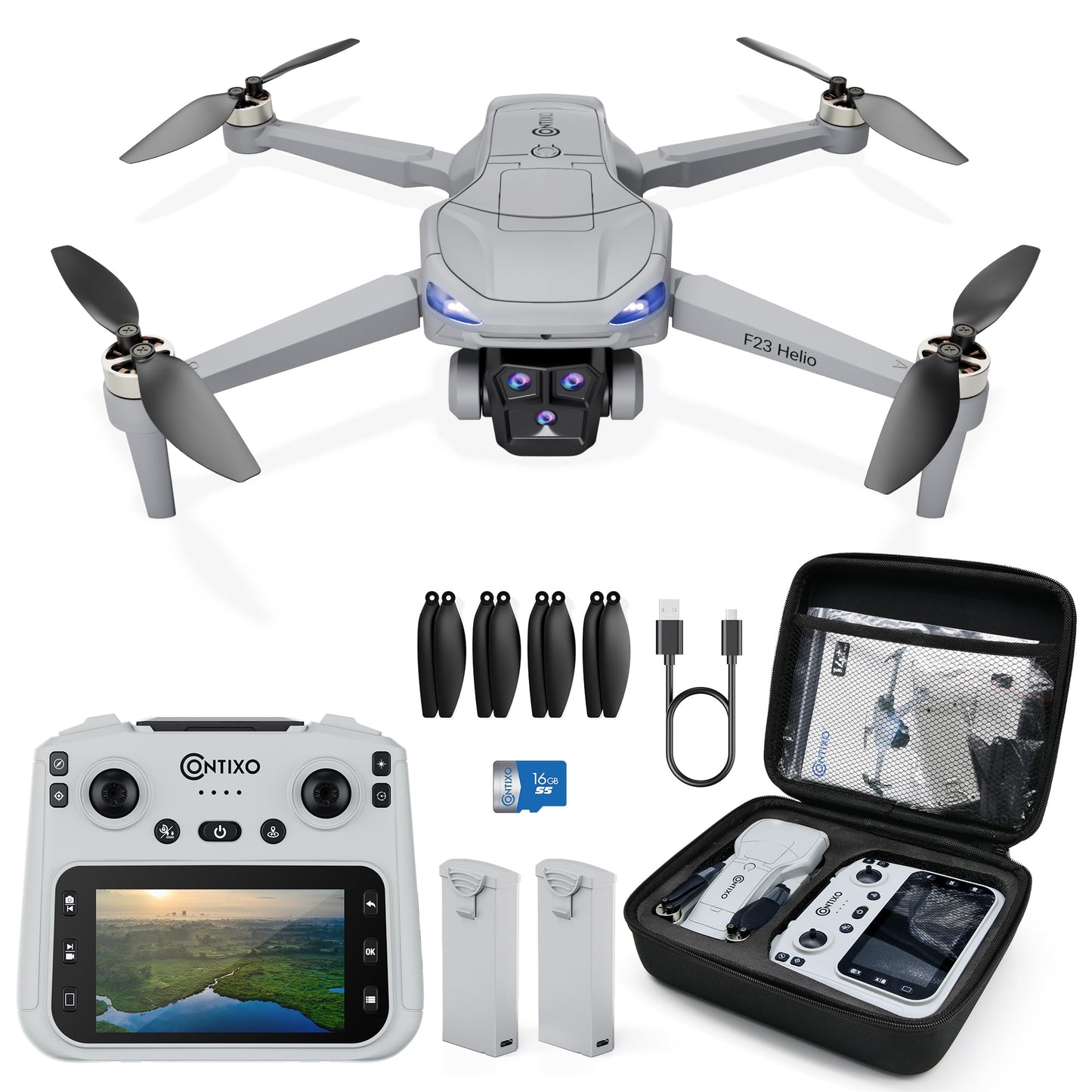 Contixo F23 GPS Drone With Camera, 46 Min Flight Time, 4.5" Screen Remote, Follow Me, Waypoints, 5GHz FPV Transmission, Return to Home, Hand Gestures, Orbit Mode Foldable Drones For Teens & Adults