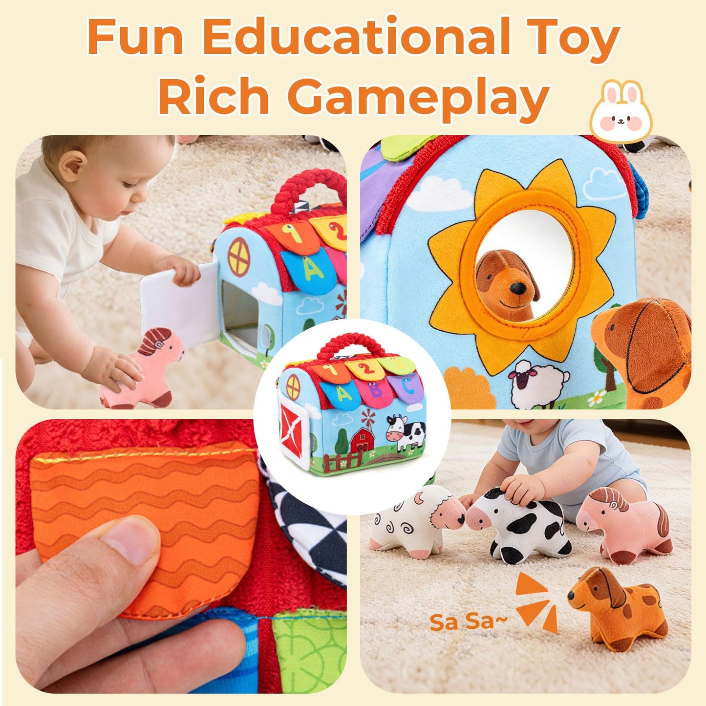 Eaistose Baby Toys 6-12 Months, Barn with Stuffed Farm Animals, Montessori Toy for Babies, Sensory Toys for Toddlers 1-3, Portable Baby Farmhouse Toy, Birthday Gift for Infants & Toddlers