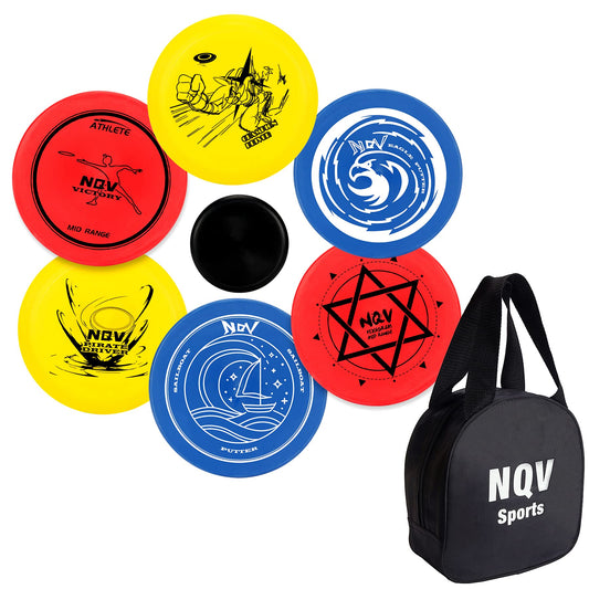 NQV Disc Golf Set,Disc Golf Starter Set-6 Pack Driver, Mid-Range and Putter Discs with Disc Golf Bag for Outdoor and Backyard(Black Bag), Medium