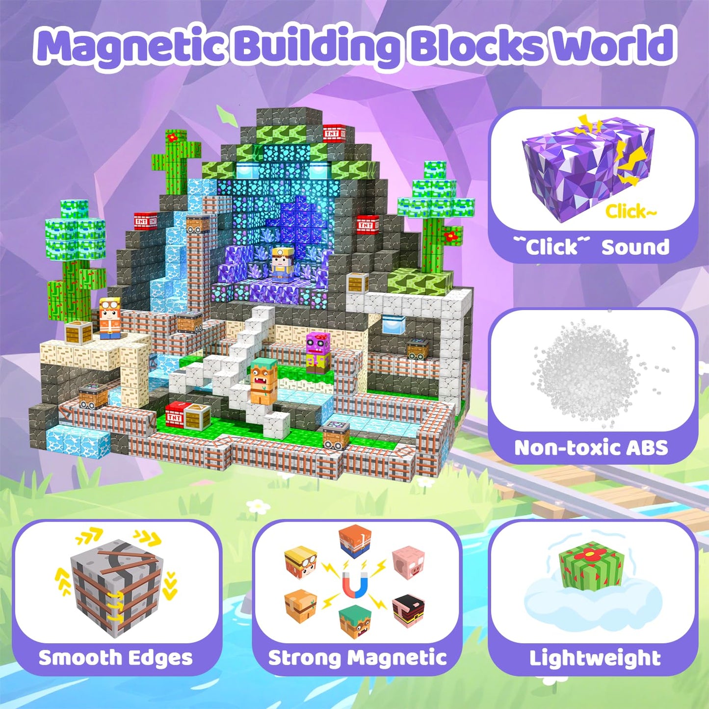 SSAWER Magnetic Blocks, 150PCS Magnetic Building Blocks, Stacking Magnets for Kids, Sensory Toy for STEM Constructions Magnet Blocks for Boys Girls Age 3+, Christmas Birthday Gifts