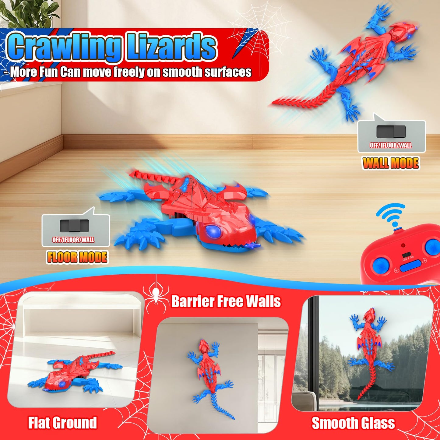 TWFRIC Wall Climbing Gecko Lizard The Rechargeable Remote Control Car Toy - Exciting RC Crawlers for Kids Ages 6+, Unlock Endless Fun, Perfect for Halloween, Christmas & Birthday Gifts (Red)