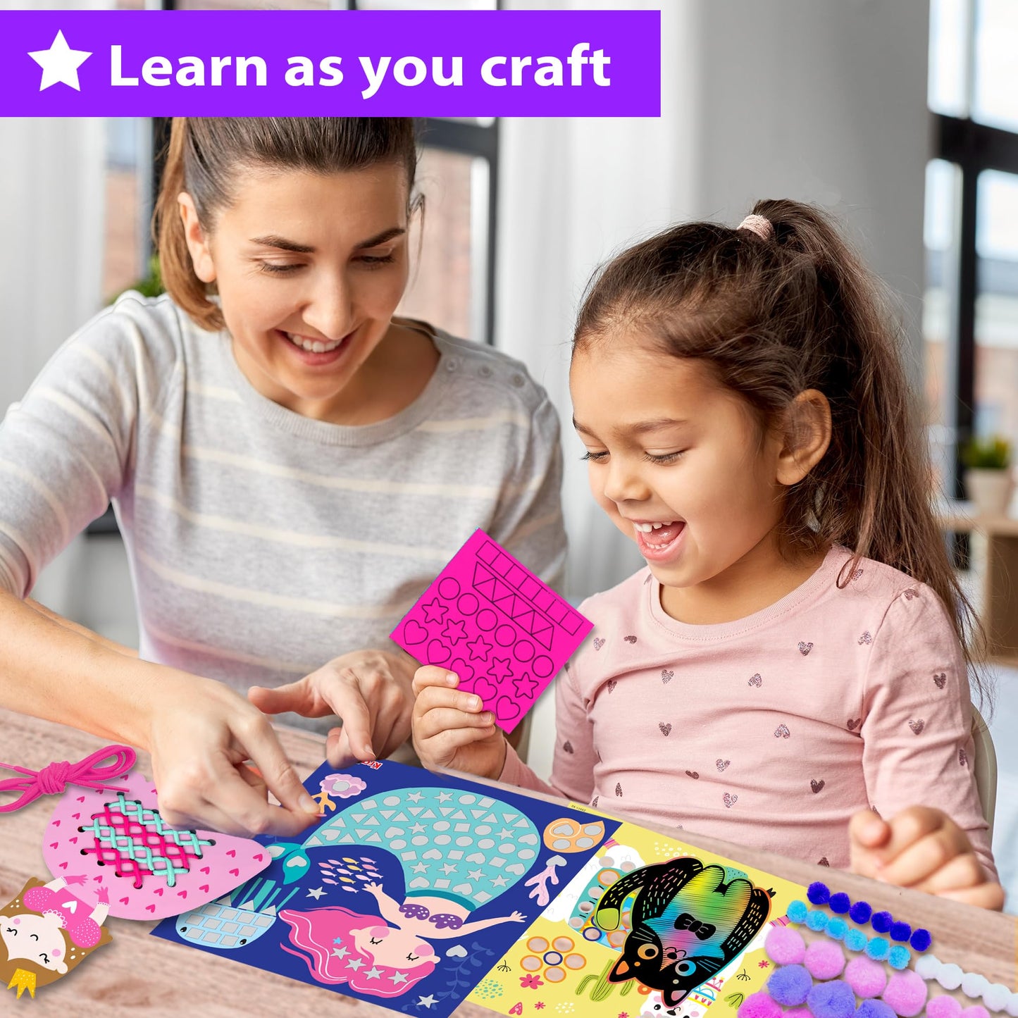 KRAFUN My First Craft Workshop Art and Craft Kit for Kids - Projects in 10 Envelopes, Unicorn, Mermaid, Princess & Llama Crafts, Creative Educational Activities Girls Toddlers Ages 3 4 5+