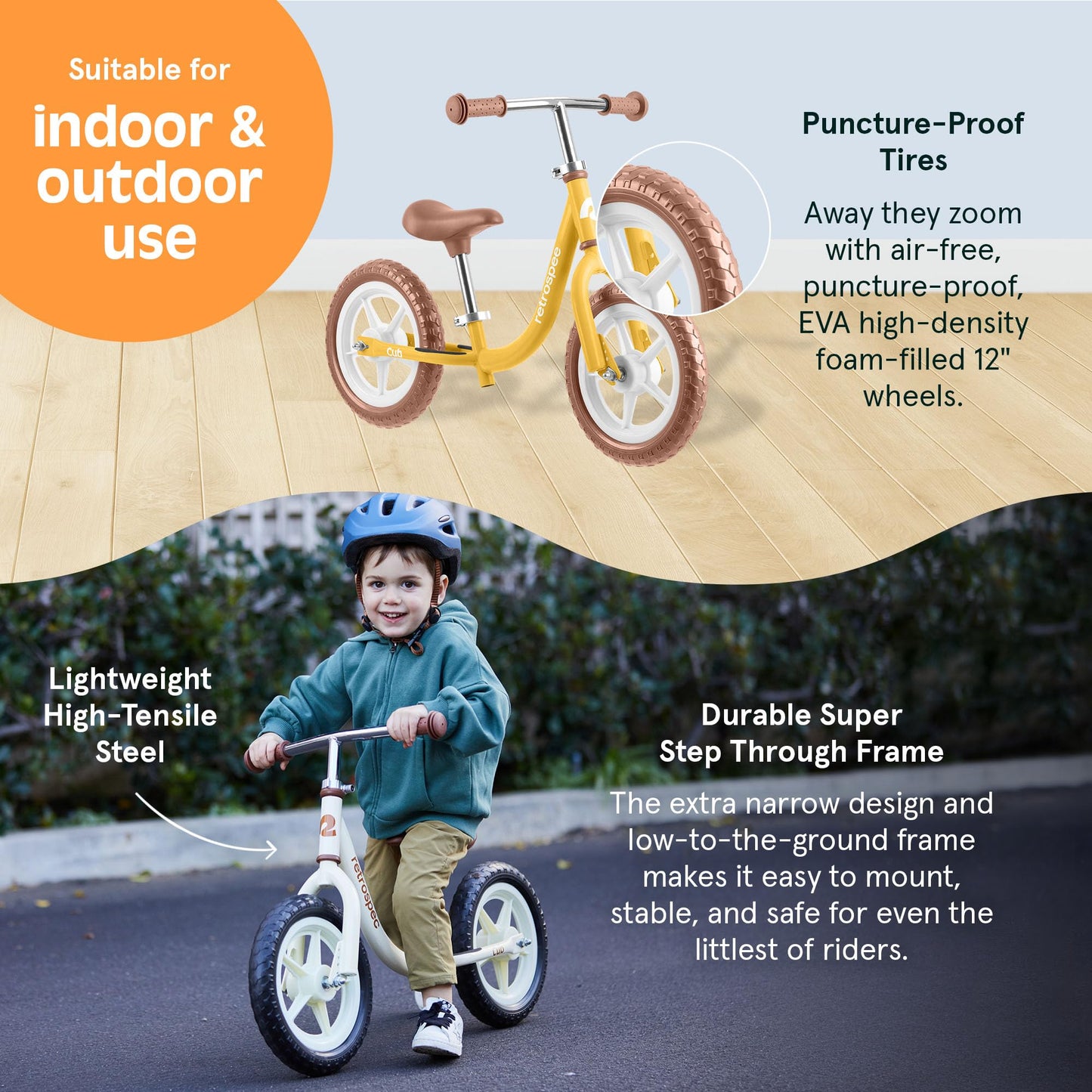 Retrospec Cub 2 Toddler 12" Balance Bike, 18 Months - 3 Years Old, No Pedal Beginner Kids Bicycle for Girls & Boys, Flat-Free Tires, Adjustable Seat, & Durable Frame