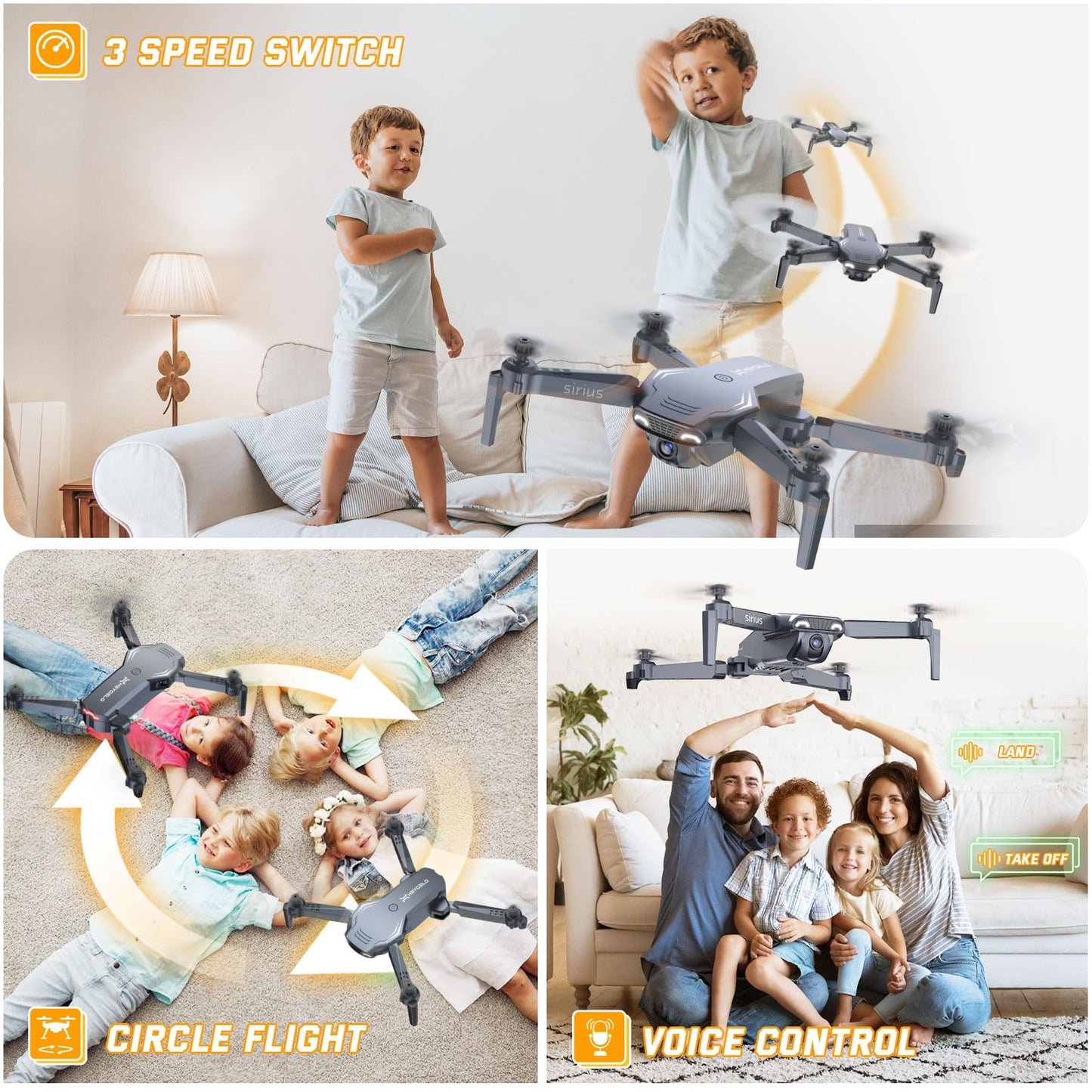Foldable Drones for Kids Beginners - With 1080P HD Camera, FPV Remote Control Quadcopter, One Key Start/Land, Altitude Hold, 2 Batteries RC Helicopter Toys Gifts for Boys (Raven)