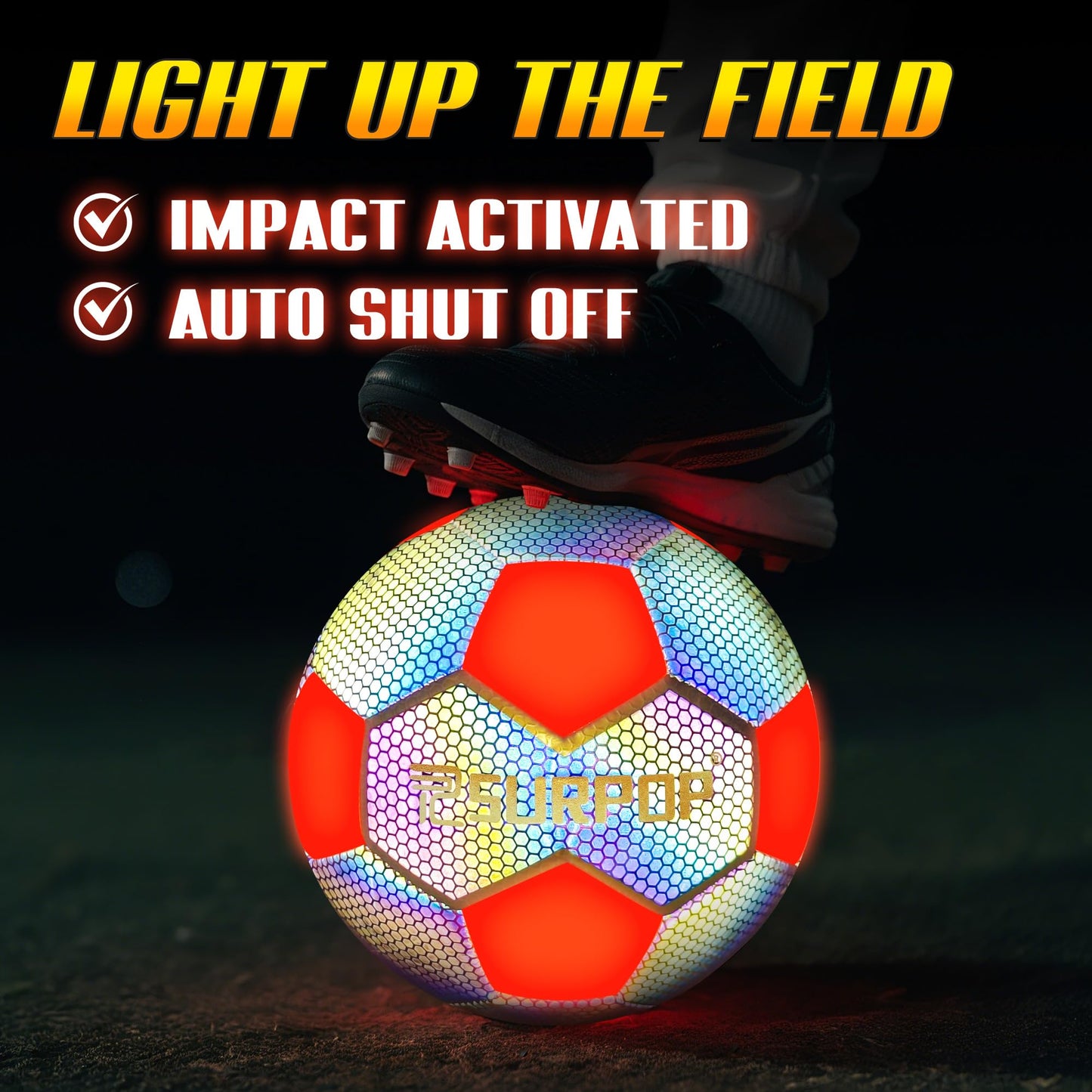 Surpop Glow in The Dark Soccer Ball with LED Lights - Light Up Soccer Ball for Night Games, Size 5 Gift for Kids & Adults, Includes Pump