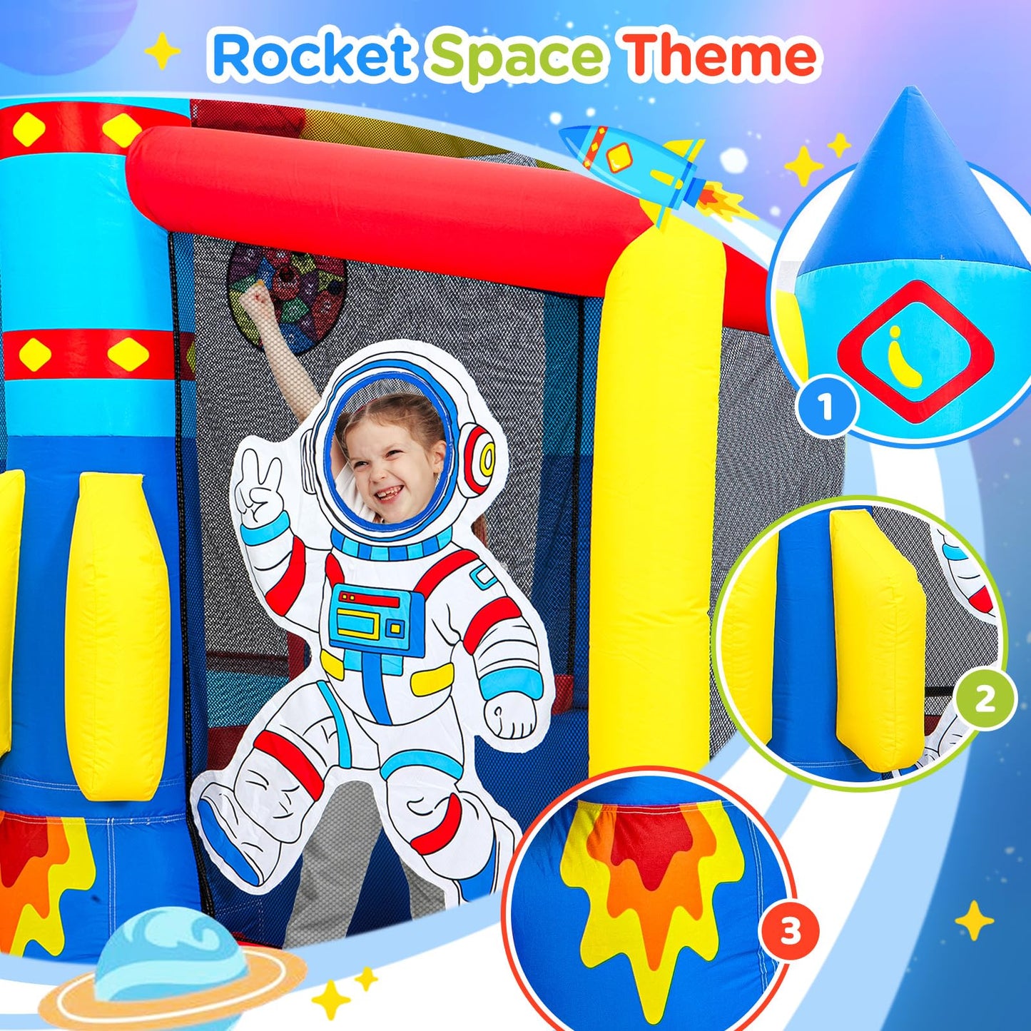 Bounce House for Kids 3-6, Space Adventure 11.5FT × 10FT Inflatable Bouncy Castle, with Slide & Ball Pit & Hoop & Soccer Goal & Blower, 7-in-1 for Indoor Outdoor Backyard Toddlers' Birthday Party