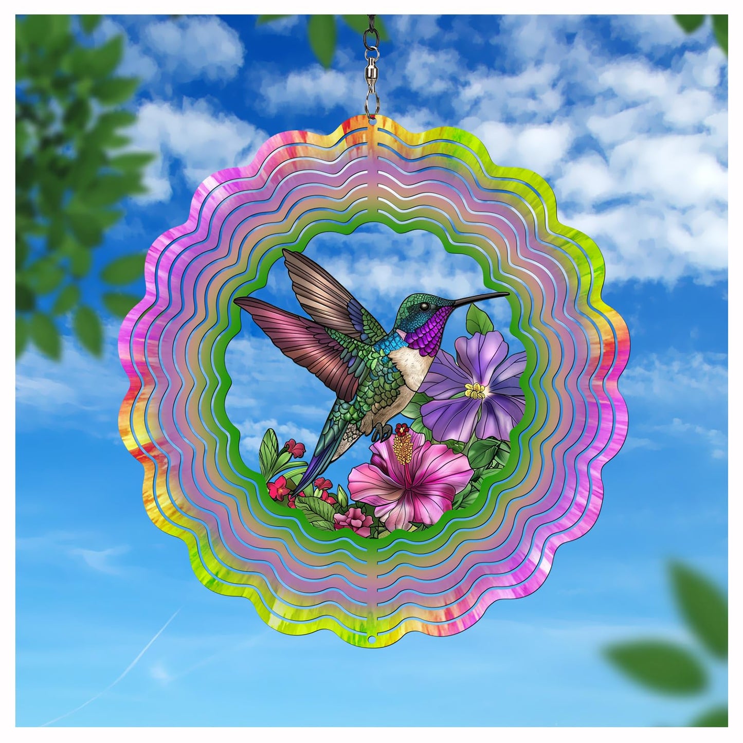 Hummingbird Wind Spinners Garden Decor as Birthday Gifts for Women Mom,12 inch 3D Stainless Steel Hanging Wind Spinner Metal Catchers Kinetic Sculpture for Outdoor Decor, Patio,Yard Decorations