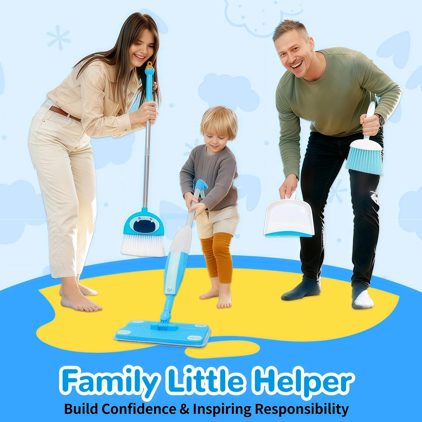 HWZ Kids Cleaning Set, Make Chores Fun! Real Working Toddler Cleaning Toy with Mini Spray Mop & Broom Dustpan Set, Pretend Play Montessori Housekeeping Toys, Ideal Gift for Girls Boys Age 3+