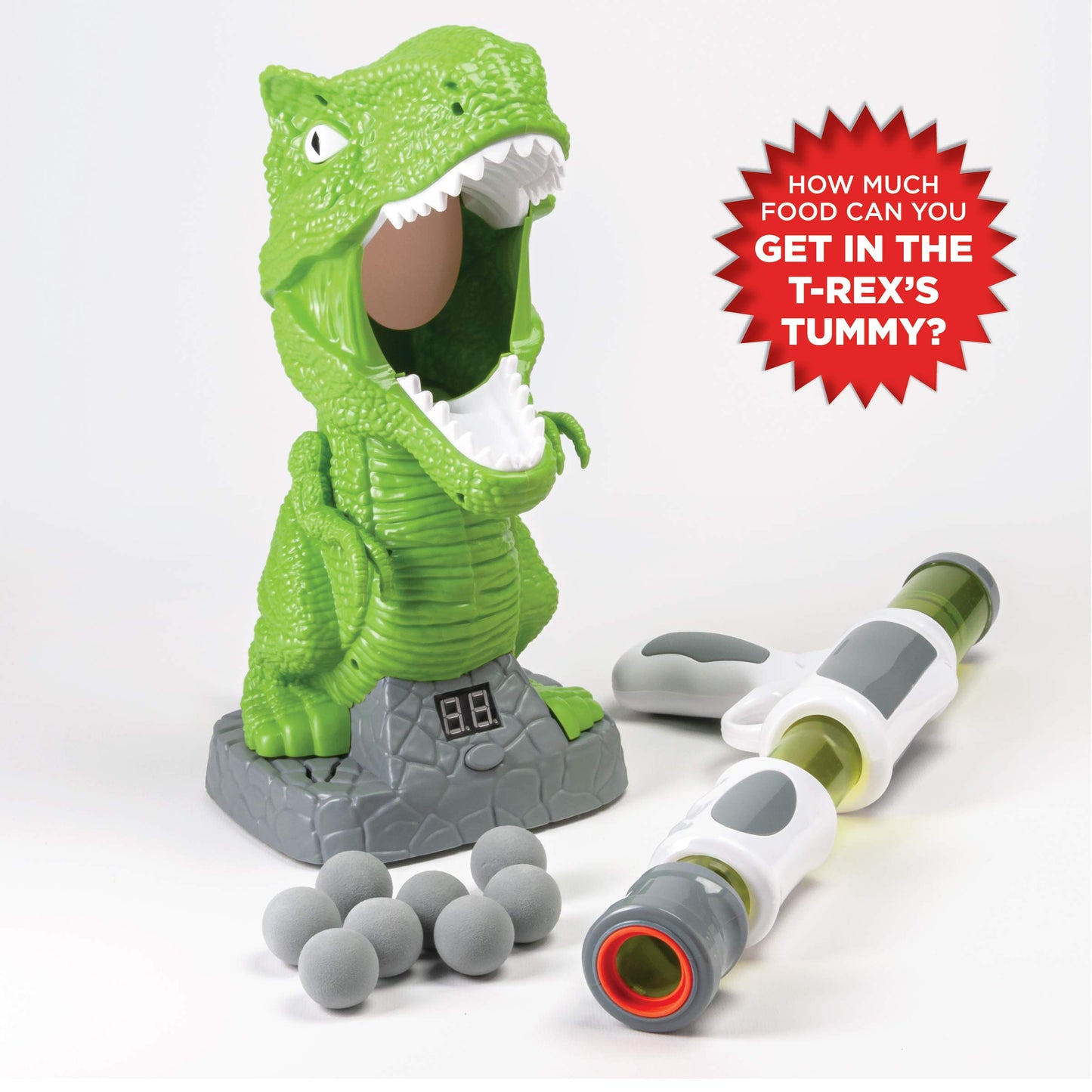 Discovery Hungry T-Rex Feeding Game, Carnival Style Shooting Target Competition for Kids, 8 Indoor Safe Foam Balls with Air Launcher, Electronic LCD Screen with Lever Tongue, Great for Ages 6 & Up
