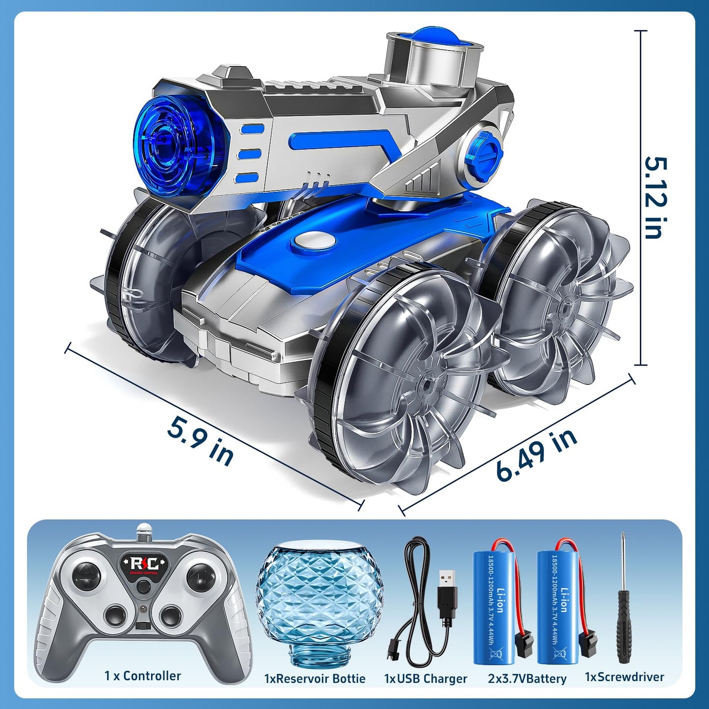 Novaluki Amphibious Remote Control Car, RC Stunt Car with Water Gun and Lights, Waterproof RC Boat Pool Toys for Kids Ages 4-8, Birthday for Boys Girls 8-12 Years Old