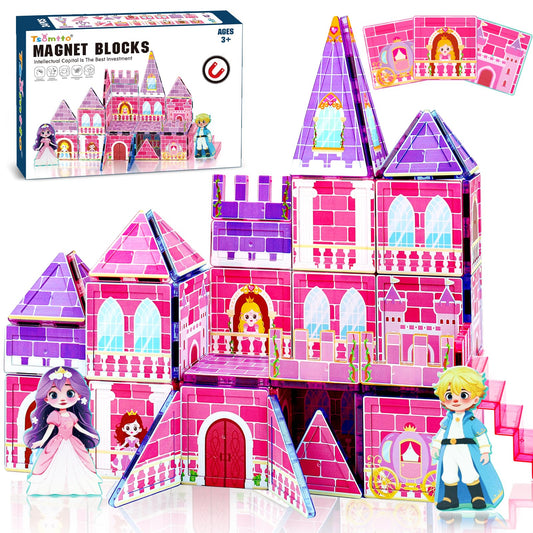 Tsomtto Magnetic Tiles for Girls - Princess Magnetic Blocks Building Toys for Kids Ages 3-5 4-8 Toddler STEM Educational Learning Sensory Toys for 3 4 5 6 7 8 9+ Year Old Boys Girls Birthday Gifts