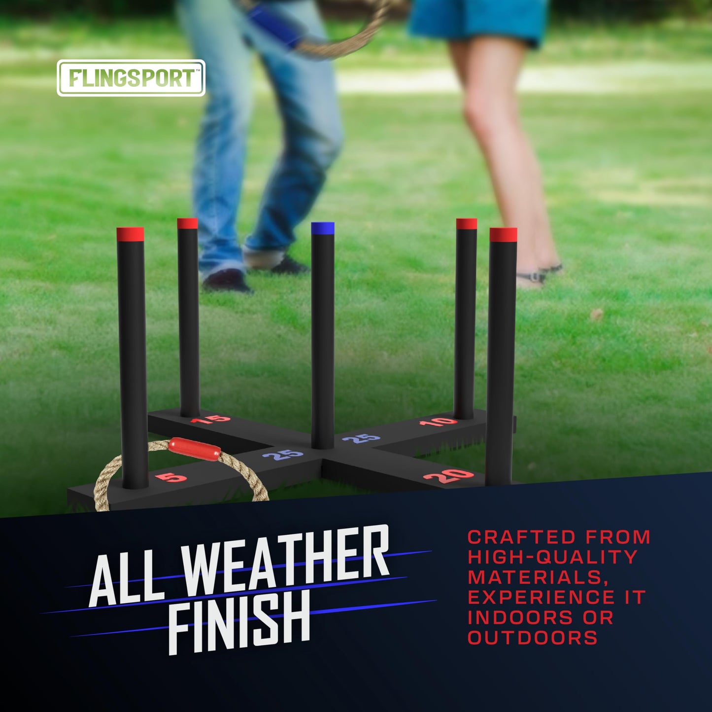 FLINGSPORT Ring Toss Game, Incl. 6 Rings, Case, Easter Gifts for Kids, Outdoor Yard Games for Kids Adults & Family, Backyard Party Activities, Gifts for Teens, Boys & Girls Ages 8-12+ Years Old