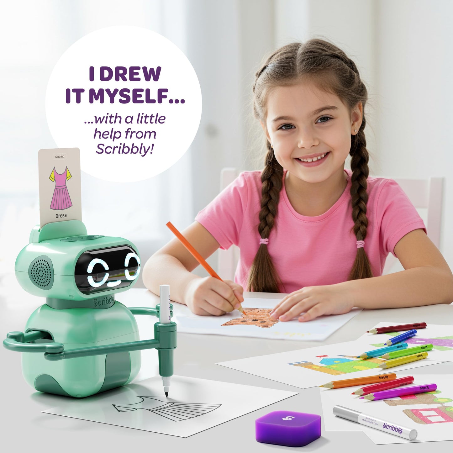 Dan&Darci Scribbly The Drawing Robot for Kids - 3 4 5 6 7 8 Year Old Girl Gifts - 5 Year Old Boy Birthday Gift - Kids Toys for Ages 5-7 - Learning Toys for Boys - Girls Educational Cool Toy