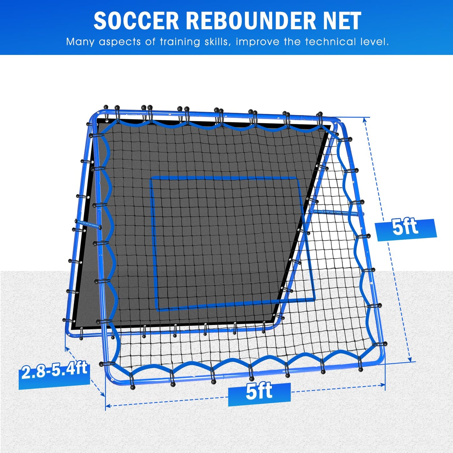 5x5FT Dual-Sided Soccer Volleyball Rebounder Net, Fast & Slow Rebound Baseball Pitchback Speed Training for Control, Passing Practice, Easy Setup Lacrosse Bounce Back Net Practice Equipment Gifts