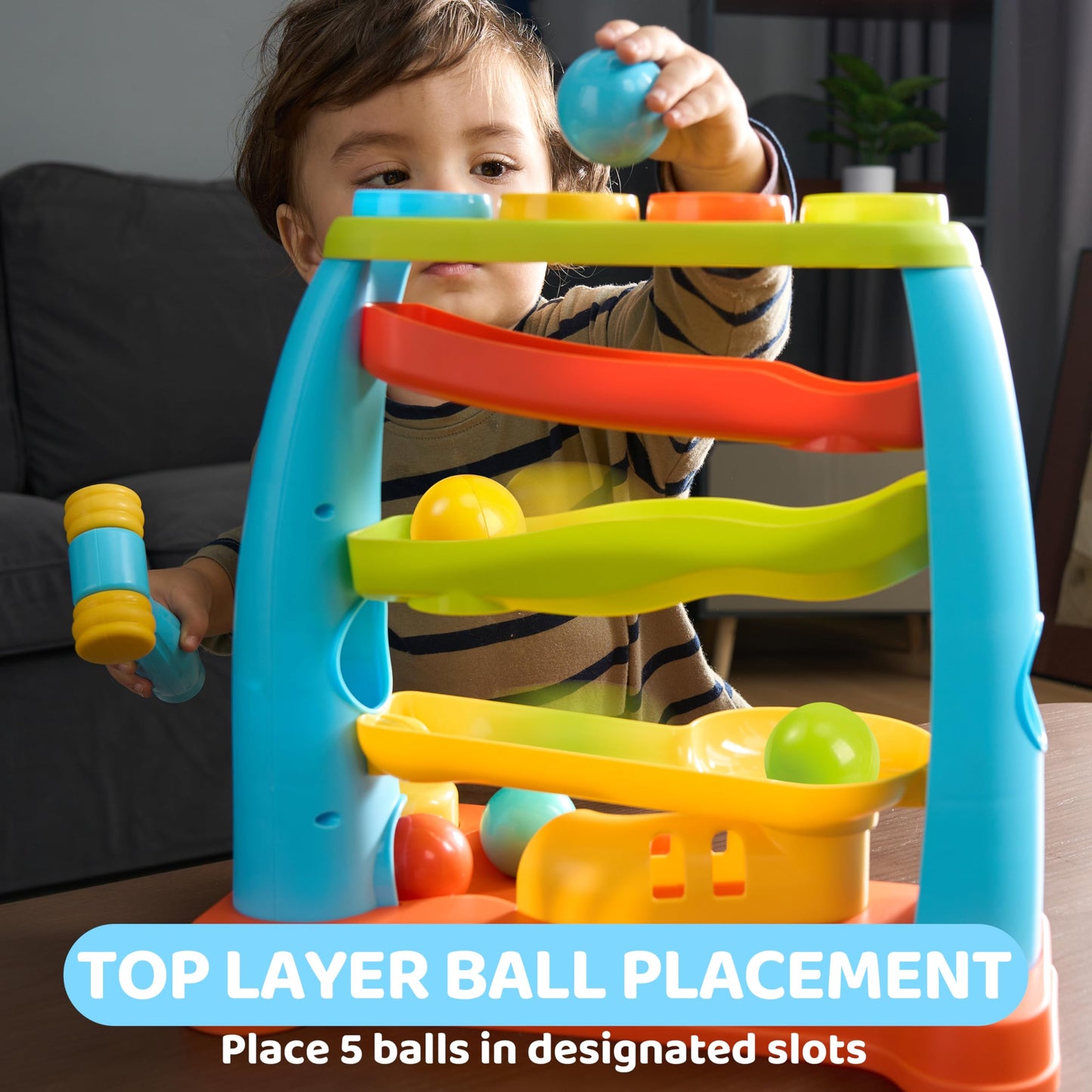 lalalark Ball Drop Toy for Toddlers, Track Stacking Learning Pound a Ball with Hammer, Early Developmental Montessori Toy, Birthday Gift for Boys & Girls Age 18M+ 2 3 Year Old Baby Kids