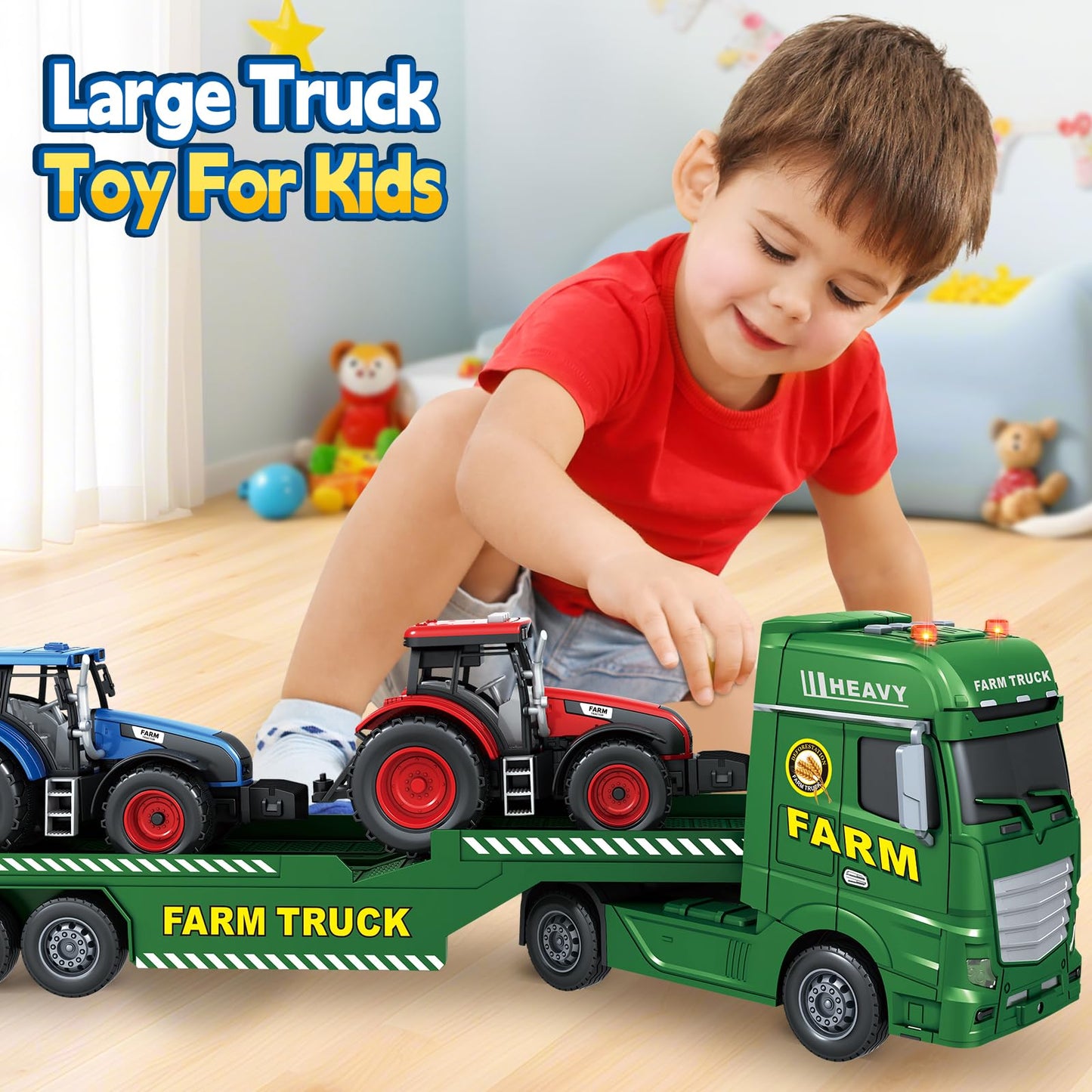 SpringFlower Toddler Boy Truck Toys, 25" Large Farm Vehicles Truck Toy with Tractors,3 in 1 Farm Boy Vehicle, Christmas Birthday Gifts for Kids 3 4 5 6 Years Old