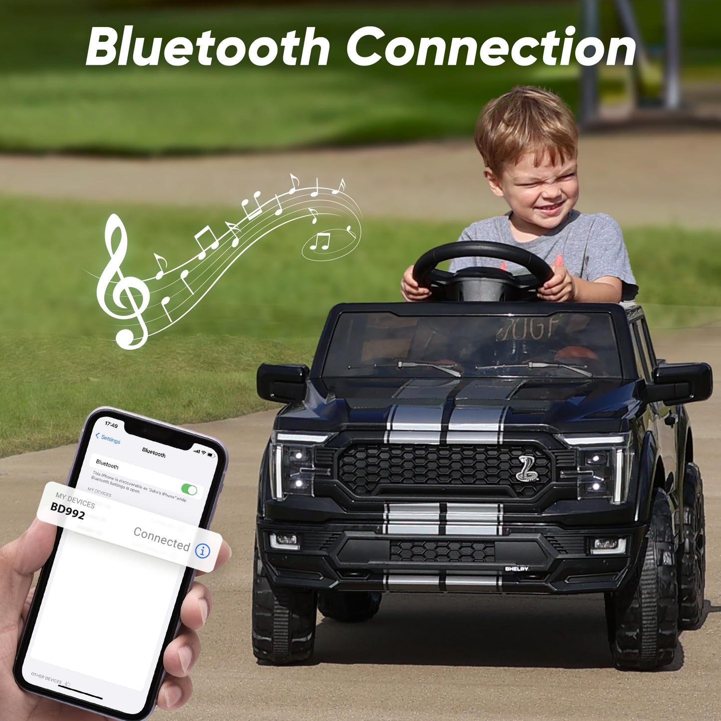 Hikiddo Licensed Ford Shelby F-150 24V Kids Ride on Toy, Electric Car for Kids with Remote Control, 400W Motors - Black