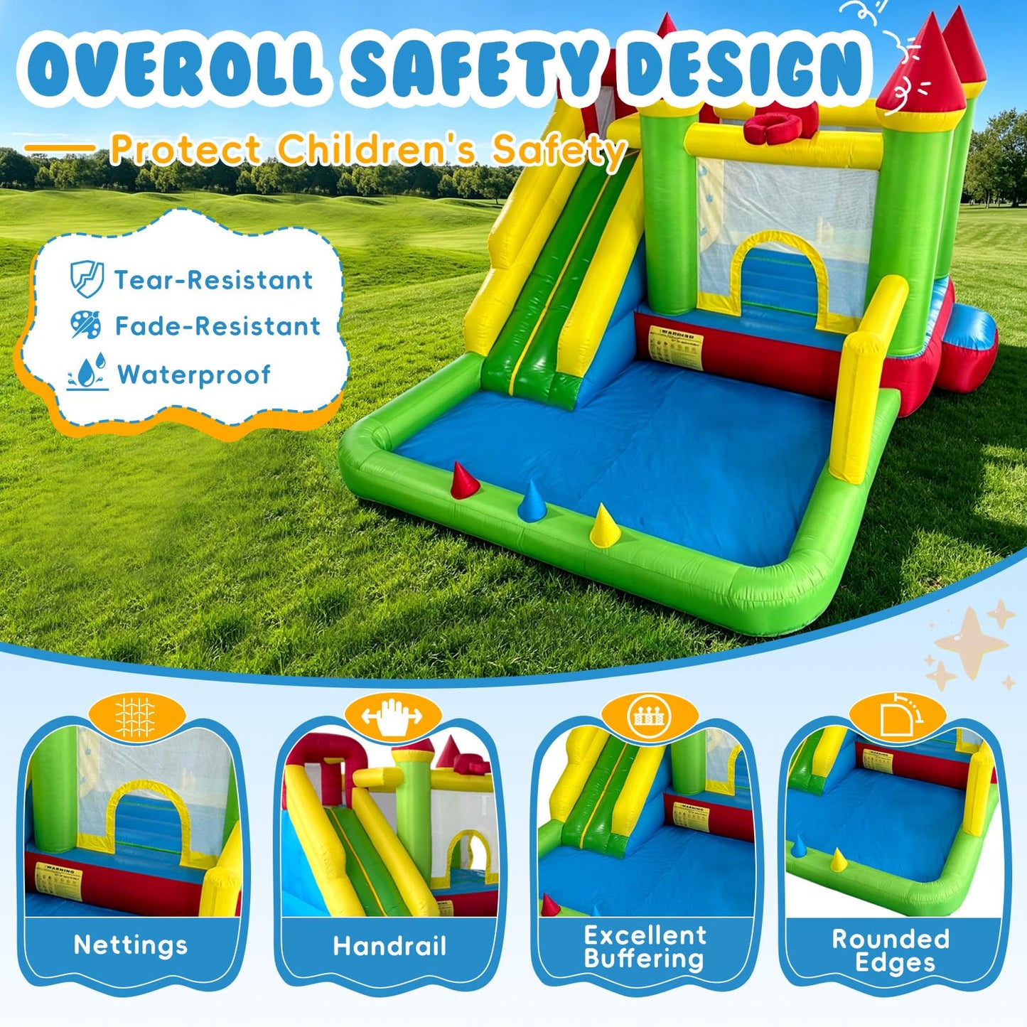 YARD Bounce House for Kids 3-6, 8-in-1 Inflatable Bouncy Castle with Slide, Blower, Ball Pit, Climb Wall, 12x13x8.5FT Jump House for Big Toddlers for Indoor & Outdoor Backyard Party Family Gathering