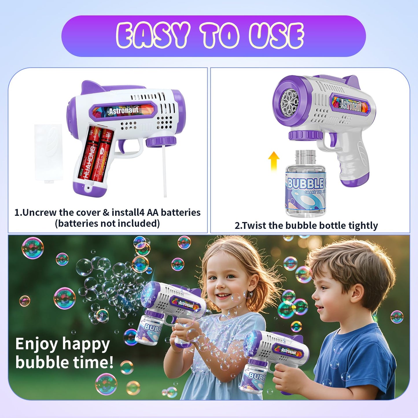 Britik 3 Pack Bubble Guns with Bubbles Solution: Automatic Bubble Maker Machine for Boys Girls, Bubble Guns Outdoor Toys for Toddlers, Party, Wedding Birthday Gifts for Ages 3 4 5 6 7 8 Year Old Kid