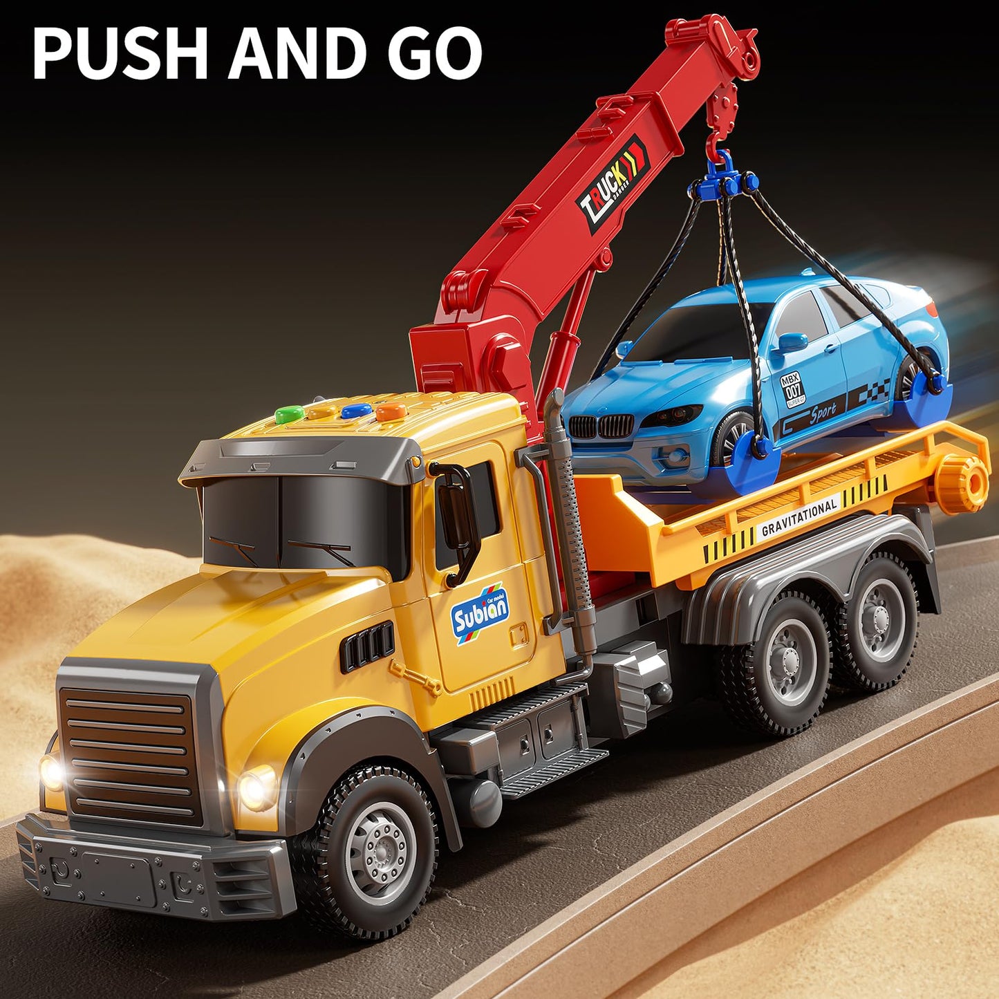 NIPLOOOW Kids Toys for 3 4 5 6 7 Years Old Boys, Tow Truck Toy,Friction Powered Transport Truck Crane Vehicle Toy with Lights and Sounds,Birthday Gifts for Boys Girls