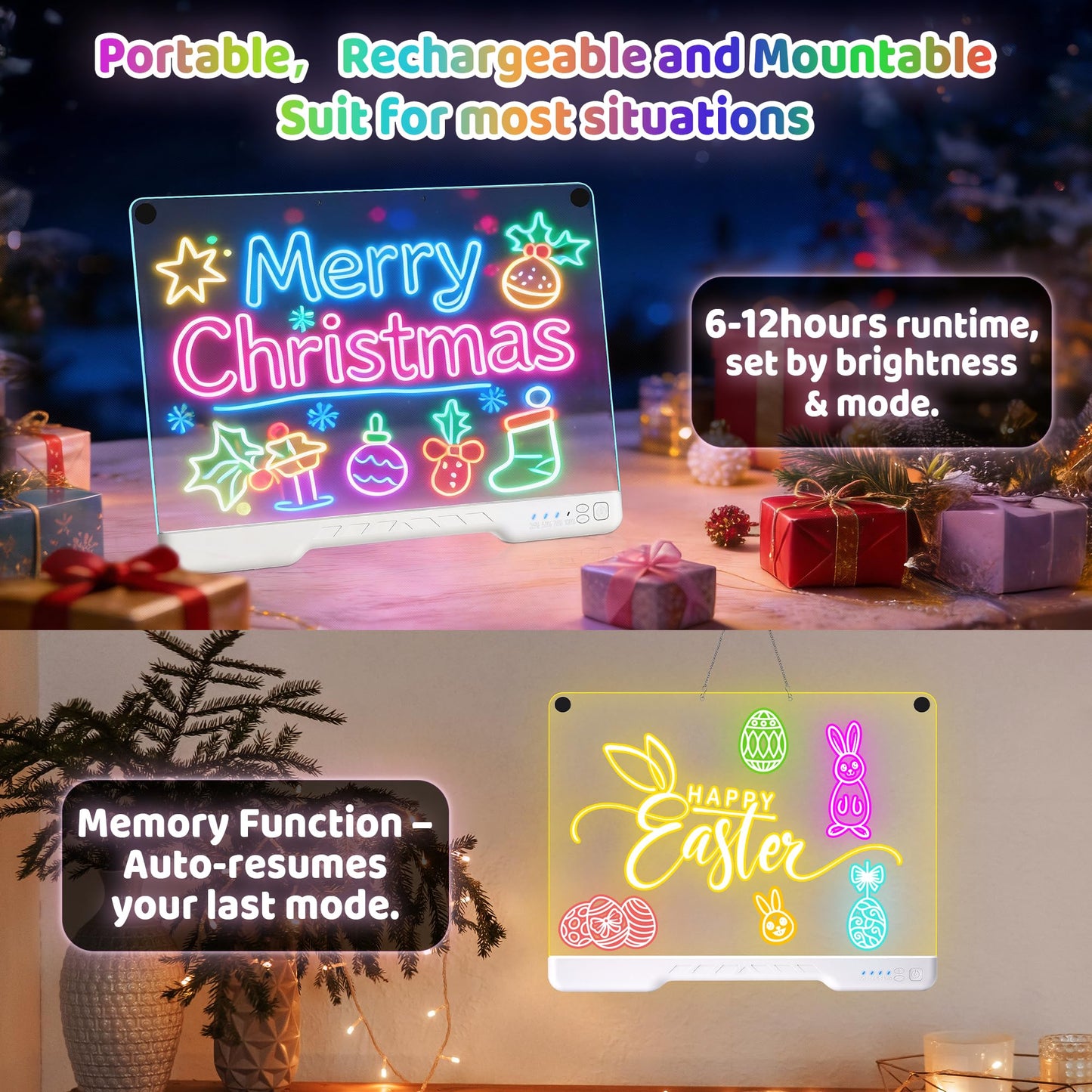 LED Drawing Board,16 Inch Rechargeable Light Up Writing Pad, 7 Colors & 4 Lighting Modes Neon Art Dry Erase Glow Up Doodle Pad,7 Markers & Tracing Book Art Gifts for Kids Ages 4 5 6 7 8 9 10 11 12