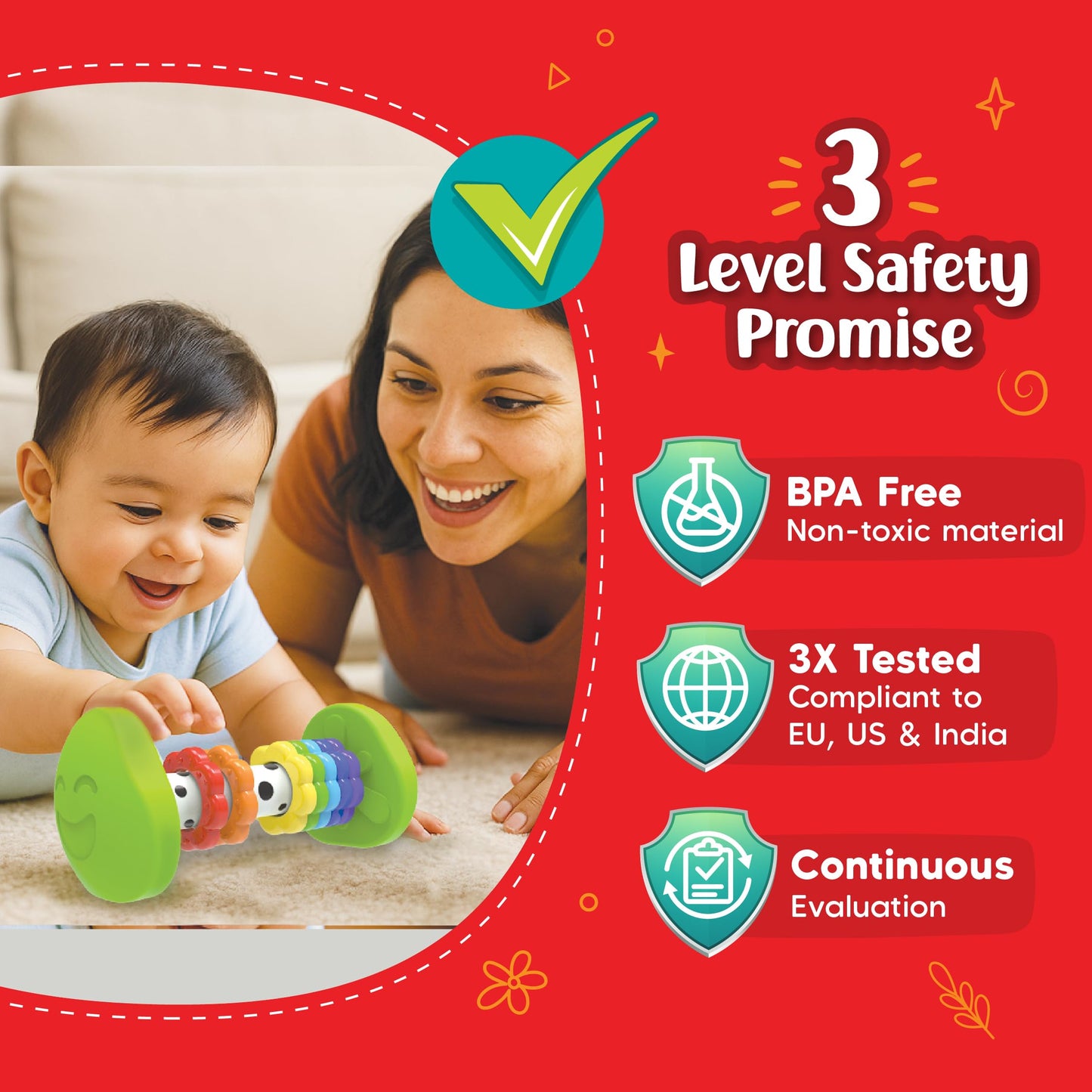 Imagimake Tummy Time Roller | Leaps & Bounds Baby Toys for 3+ Months | Early Learning Toy for Toddlers & Infants | 2-in-1 Play & Grow - Squeaky Sounds | Non-Toxic | Newborn Baby Gift for 3+ Months