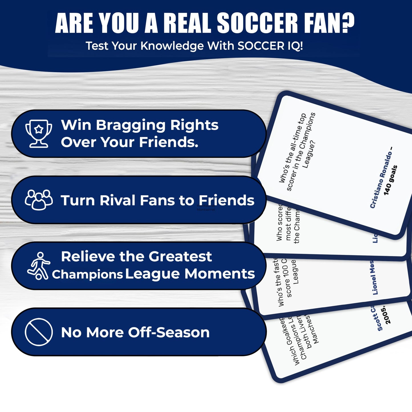 SOCCER IQ Soccer Trivia Card Game Champions League Version – 150 Soccer Trivia Questions, Best Soccer Gifts for Boys | Soccer Games for Kids and Adults | Champions League Soccer Cards | Soccer Gift
