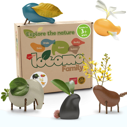 Taksa Toys Wooden Animal Figures Locomo Family III for Nature-Loving Kids, Trigger Boys Girls Creativity, Sensory Outdoor Toys for Ages 3 4 5 6 7+ Year Old, Waldorf Montessori Toy (Set of 5)