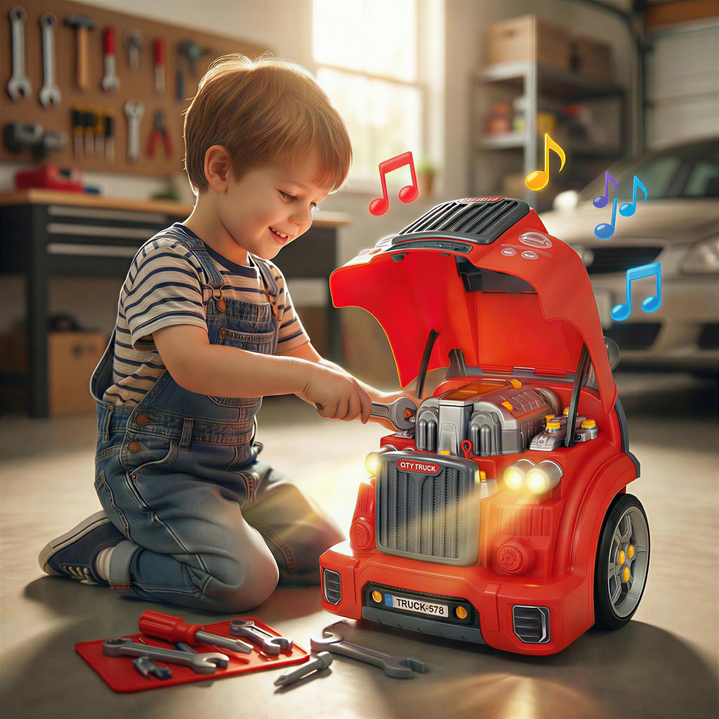 Interactive Truck Engine Toy with Removable Parts - Lights, Sounds, and Fun for Young Mechanics -Unleash their Creativity and Motor Skills with this Truck Engine Toy- Ideal Gift for 3-5-Year-Old Boys