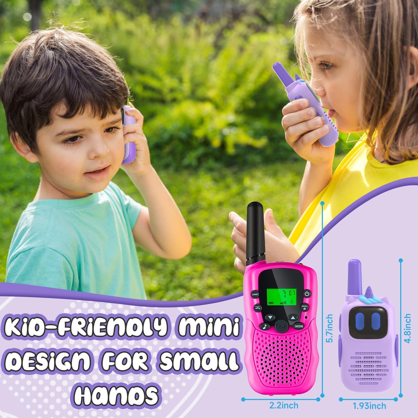 Holiky Purple Walkie Talkies with Silicone Cover, Toys for 3-4 Year Old Girls Boys, Kids Walkie Talkies 1000FT Range 2 Way RadioToy Christmas Birthday Gifts for 6-10 Year Old Girls Boys