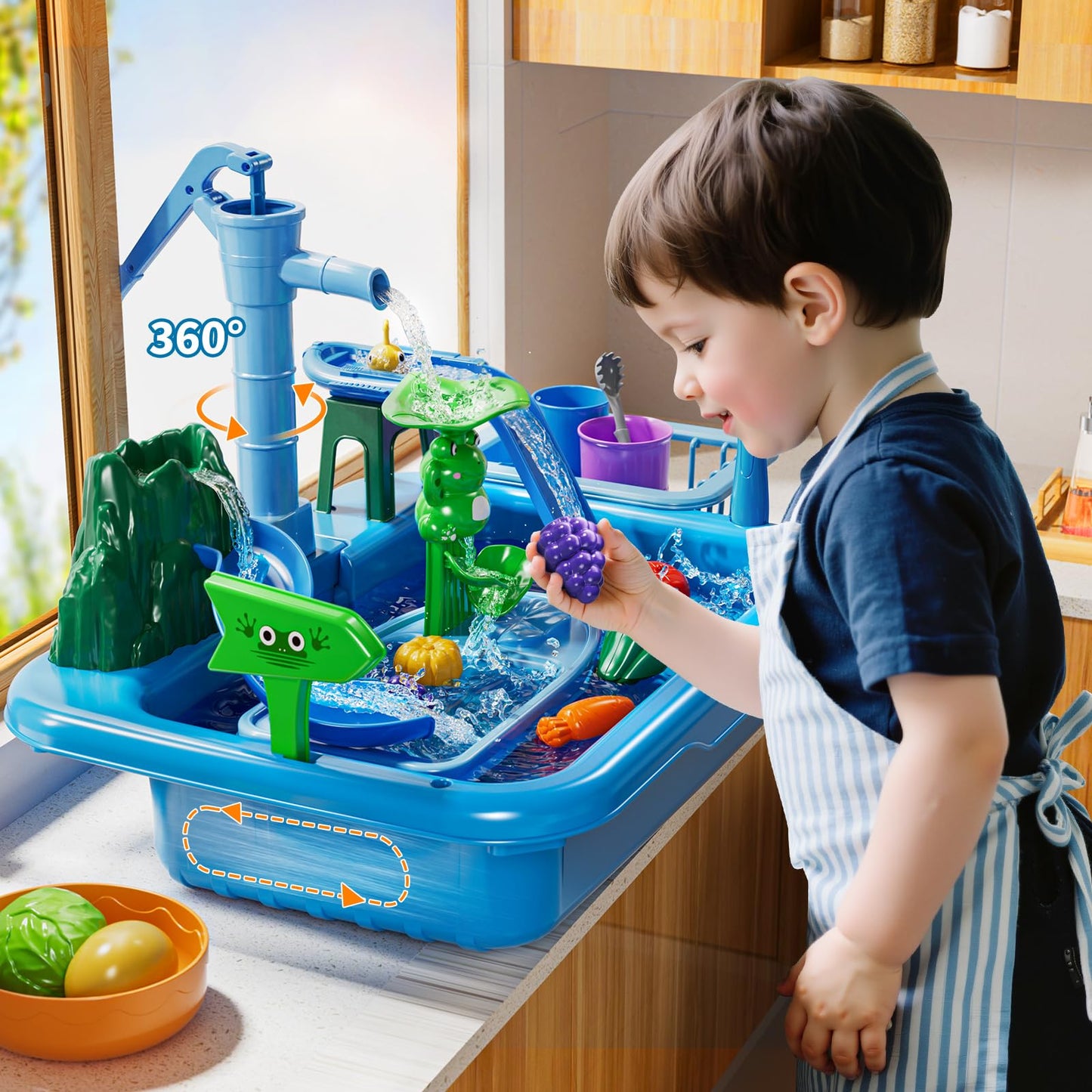KIZONLY Water Table for Toddlers 1-3- Kids Play Sink with Pump and Running Water, Water Table for Kids Ages 4-8 with Fishing Games, Summer Outside Sensory Gift Toys for Boys and Girls 2 3 4 5 6 7 8